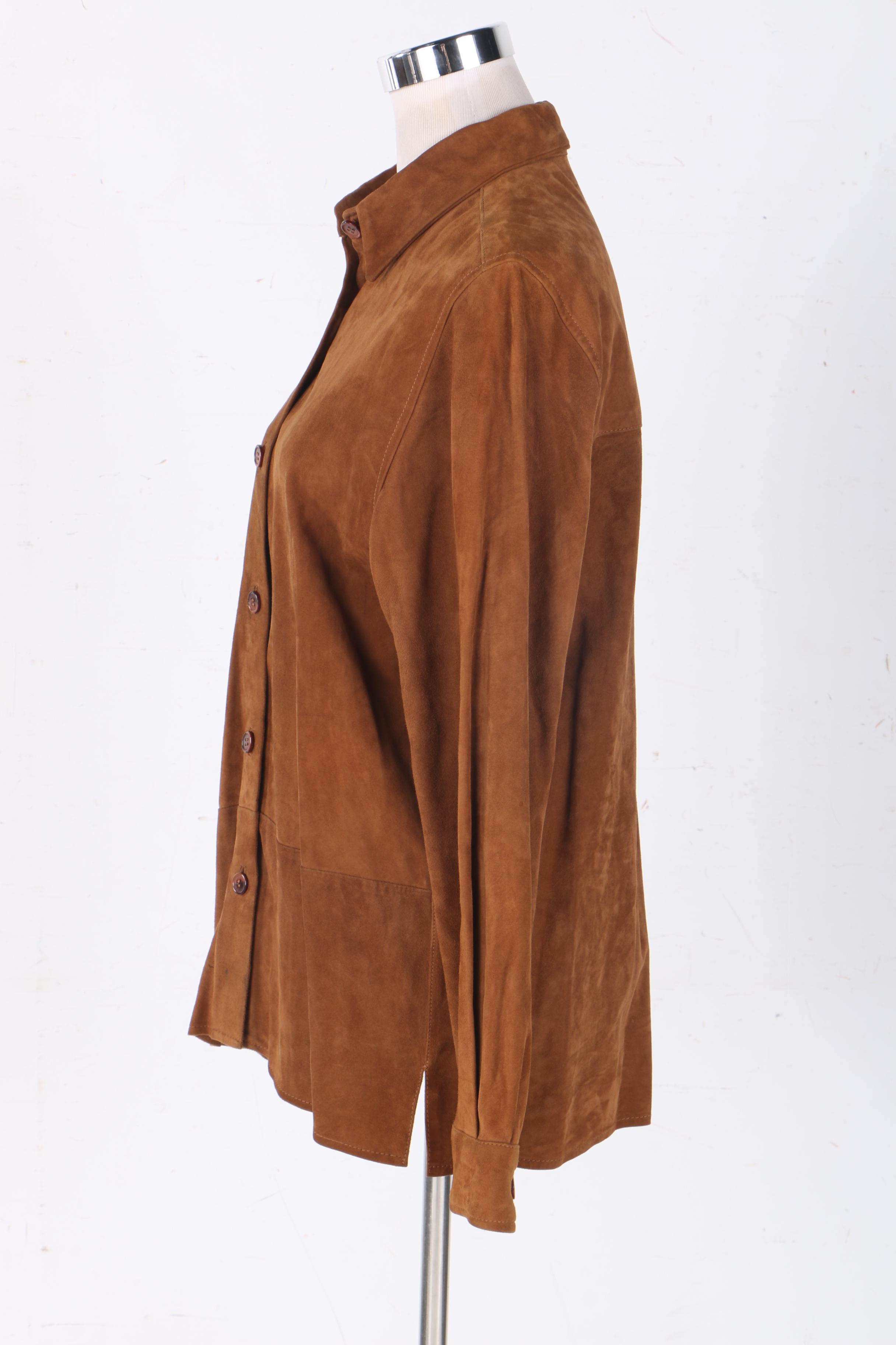Women's Brown Faux Suede Shirt Jacket