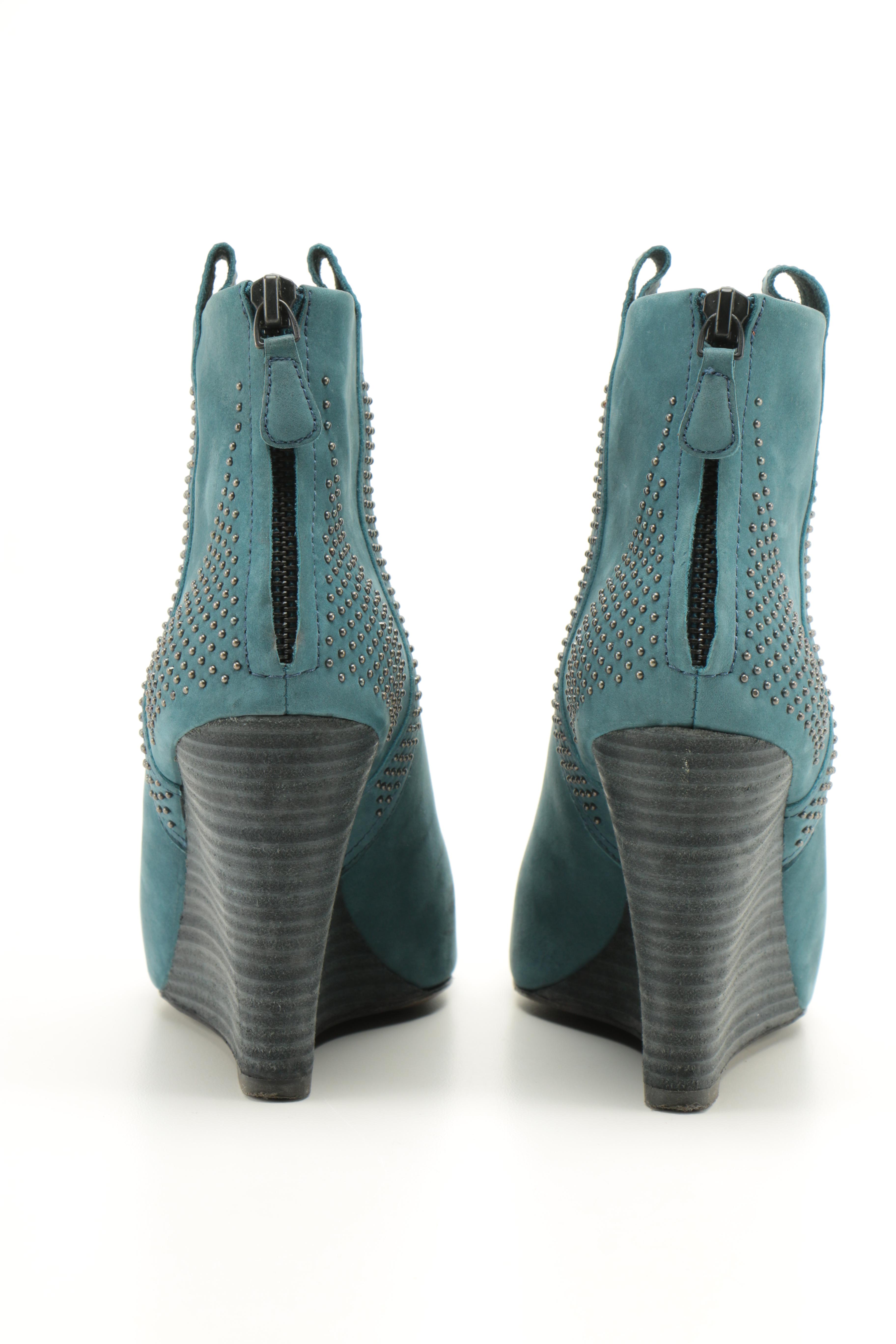 Rebecca Minkoff Teal Suede Wedge Boots