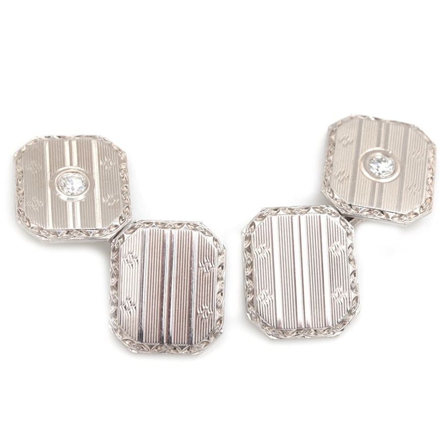 14K White Gold Diamond Cufflinks