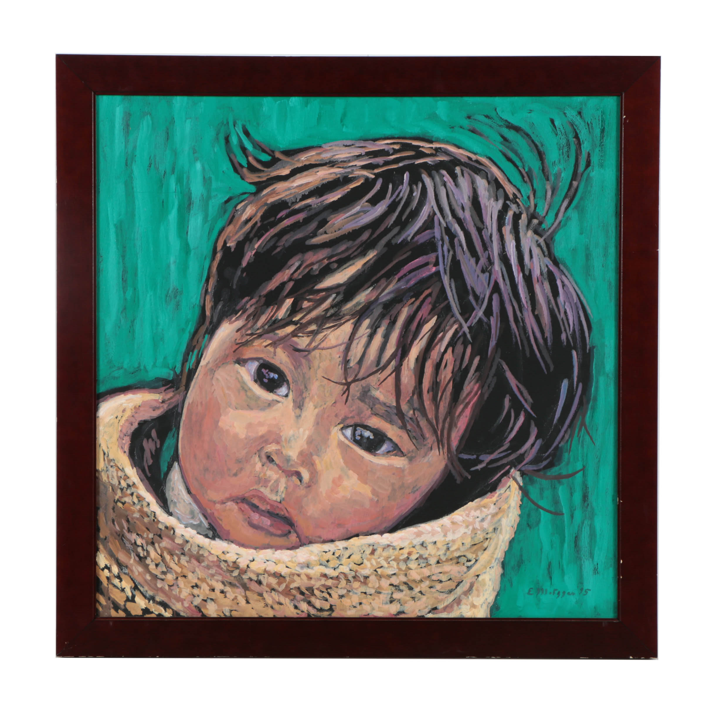 Evelyn Borchard Metzger Oil Painting on Board "Tibetan Baby"
