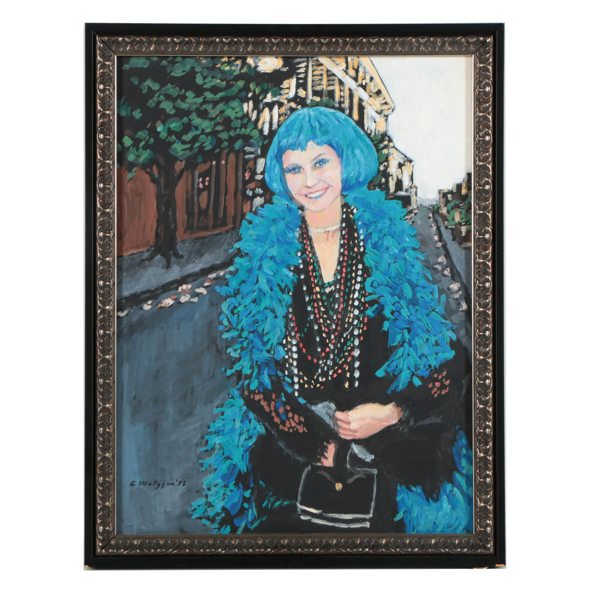 Evelyn Borchard Metzger Oil Painting of a Woman with Blue Hair