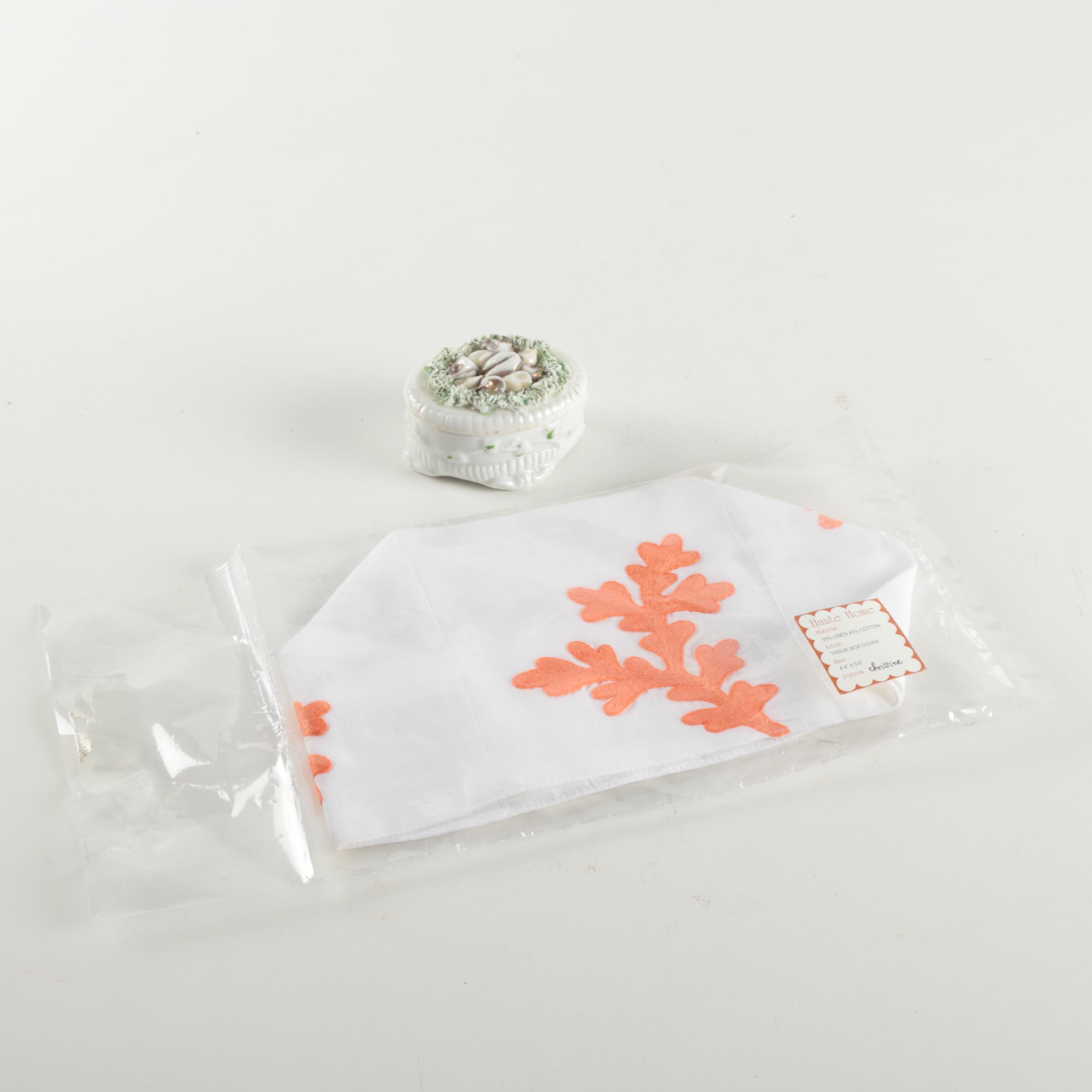 Shell Trinket Box and Tissue Box Cover