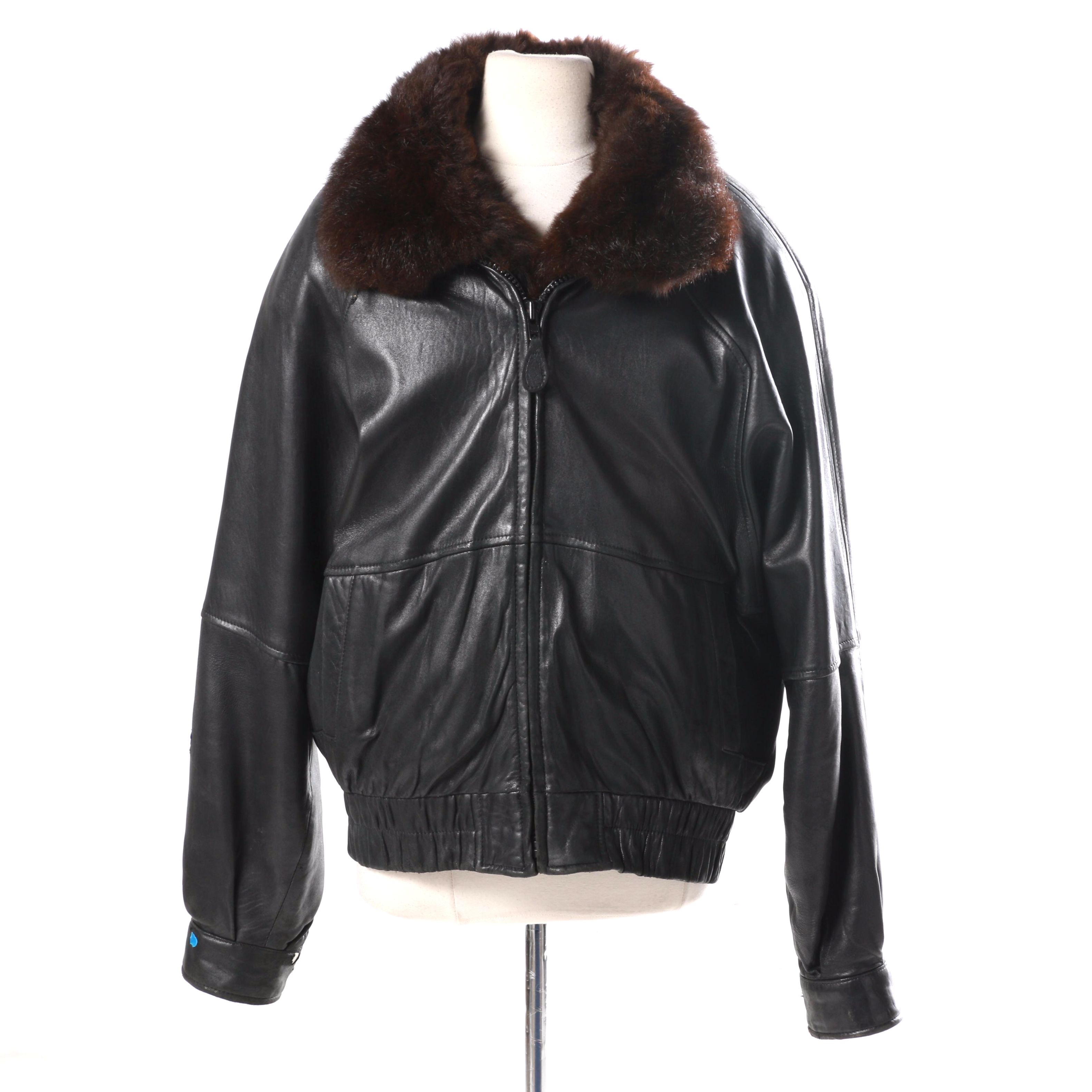 Men's Fur-Lined Leather Bomber Jacket by Andrew Marc