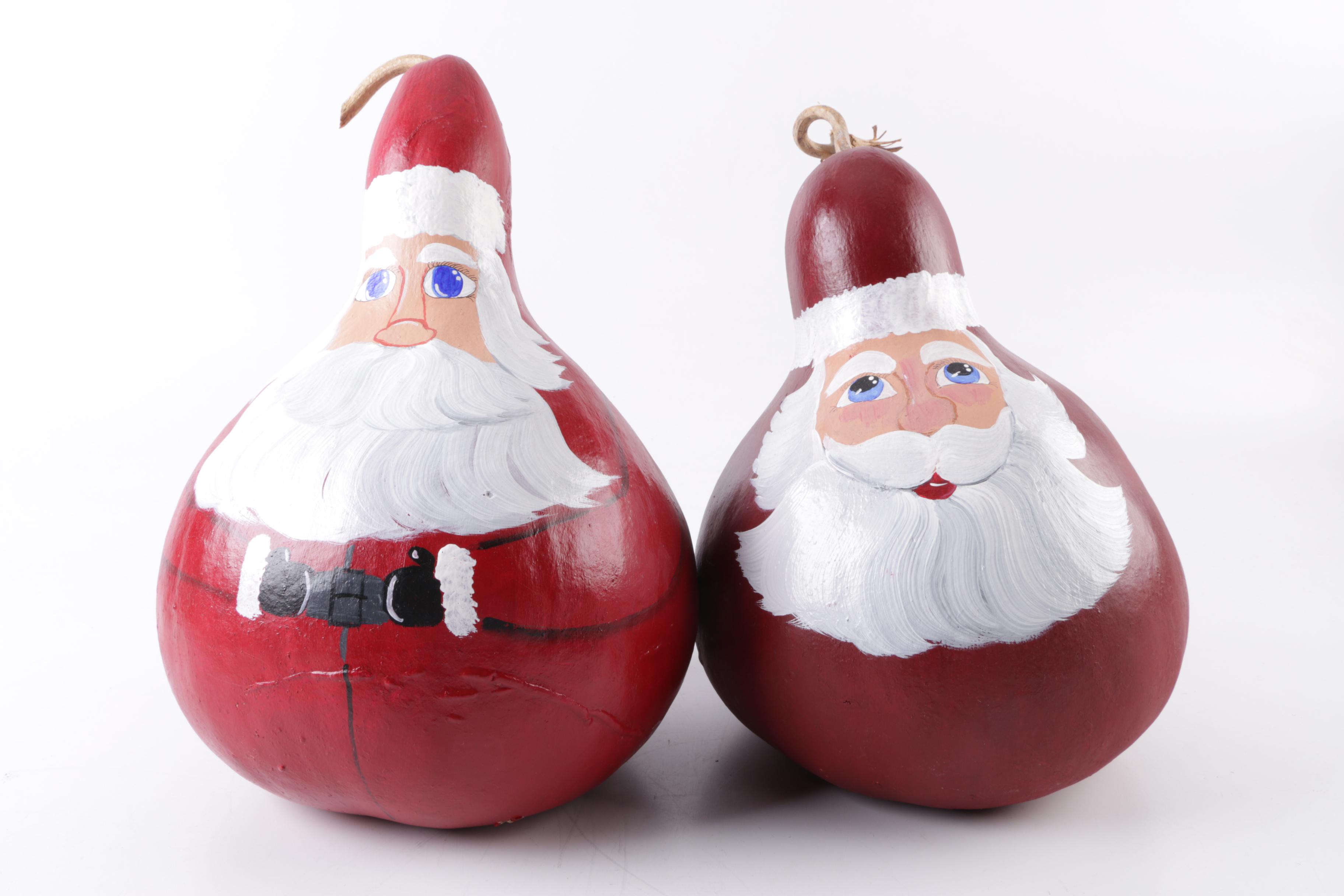 Collection of Santas Made from Gourds