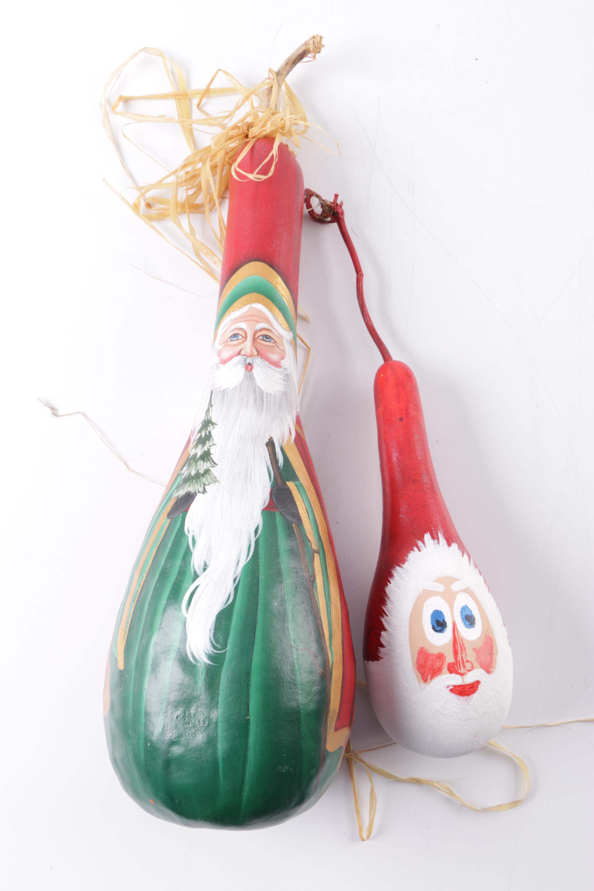 Collection of Santas Made from Gourds