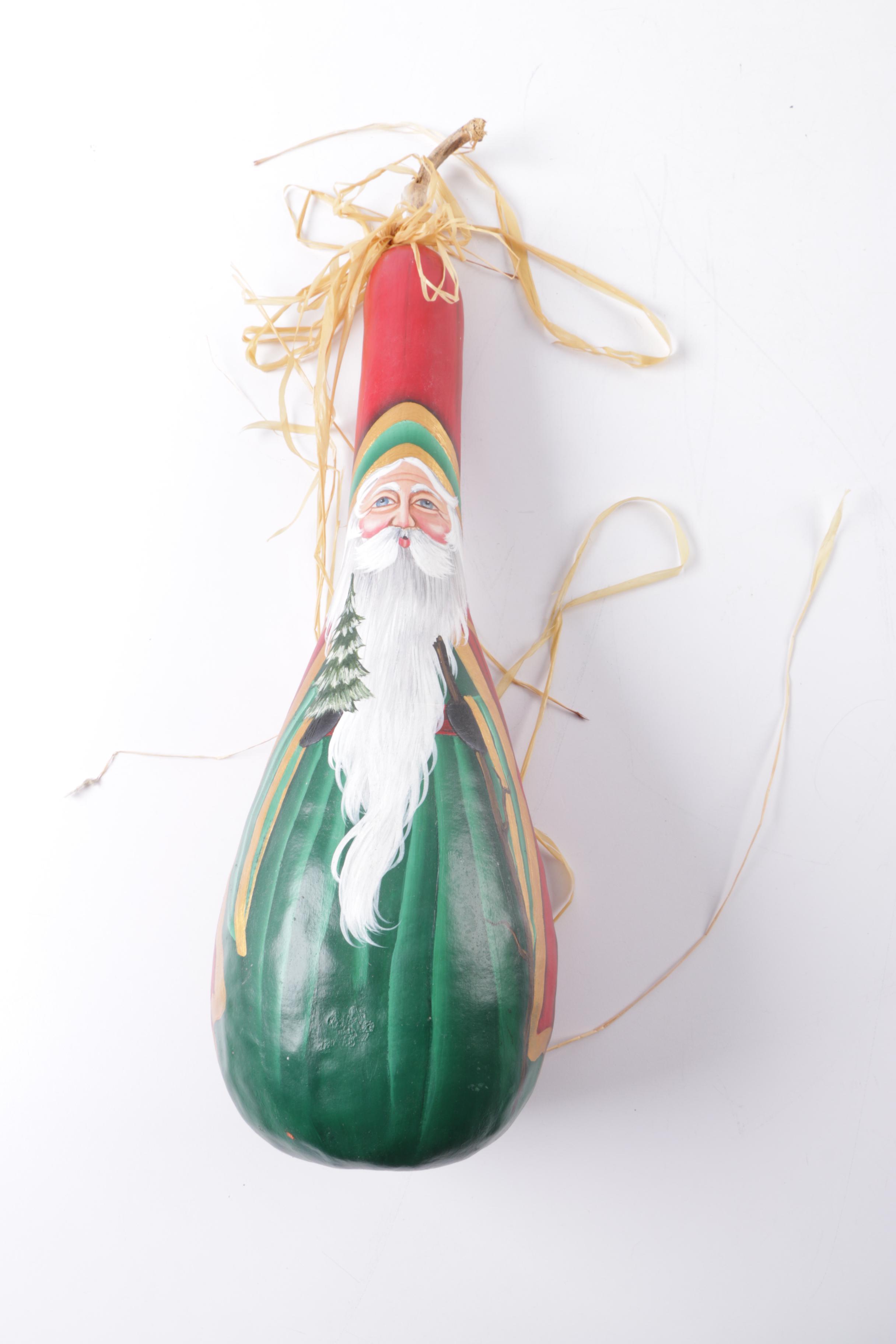 Collection of Santas Made from Gourds