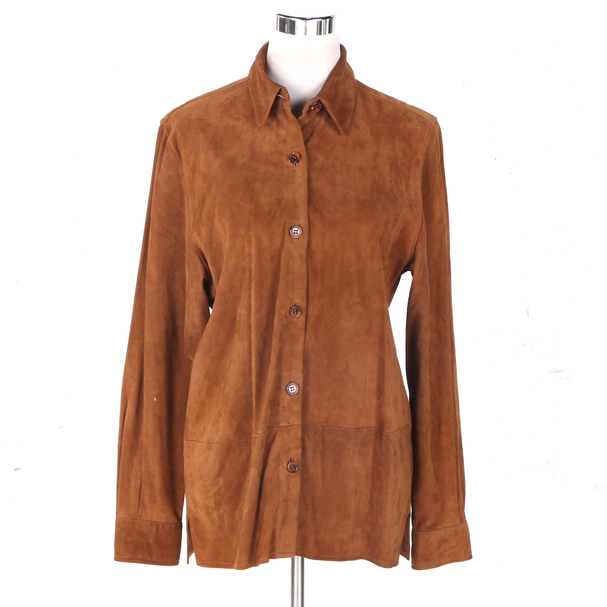 Women's Brown Faux Suede Shirt Jacket
