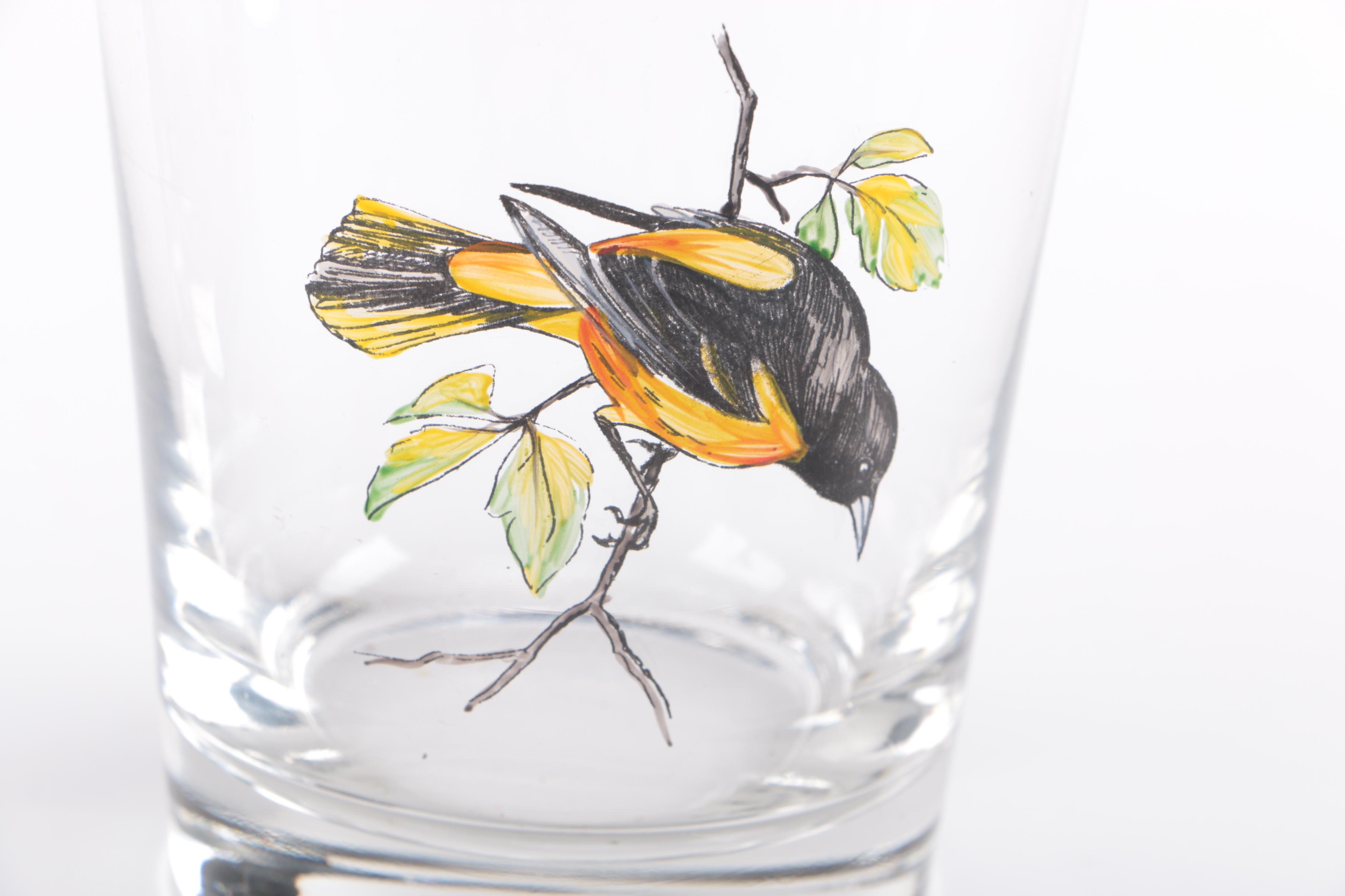 Hand-Painted Birds Rocks Glasses