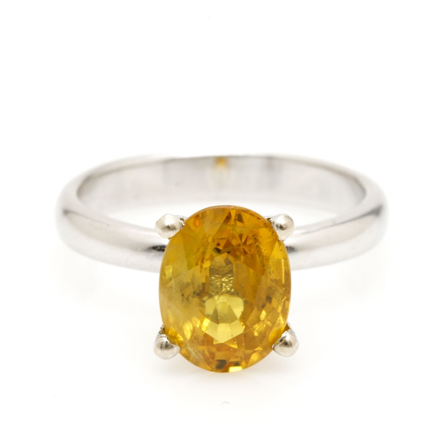 14K White Gold Yellow Sapphire Solitaire Ring