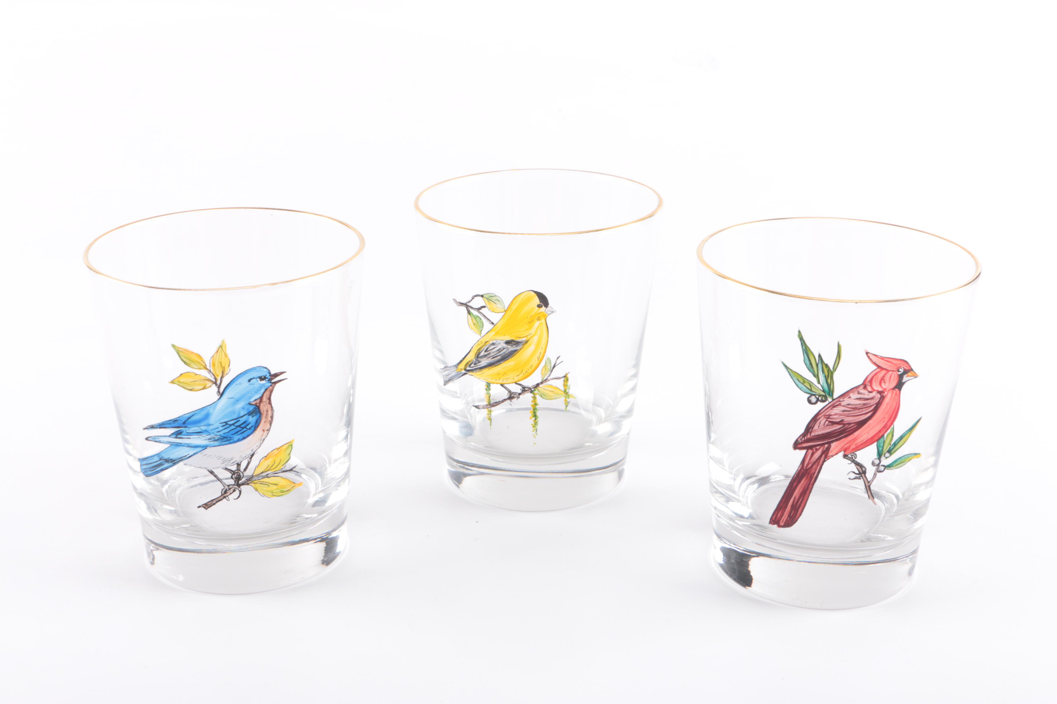 Hand-Painted Birds Rocks Glasses
