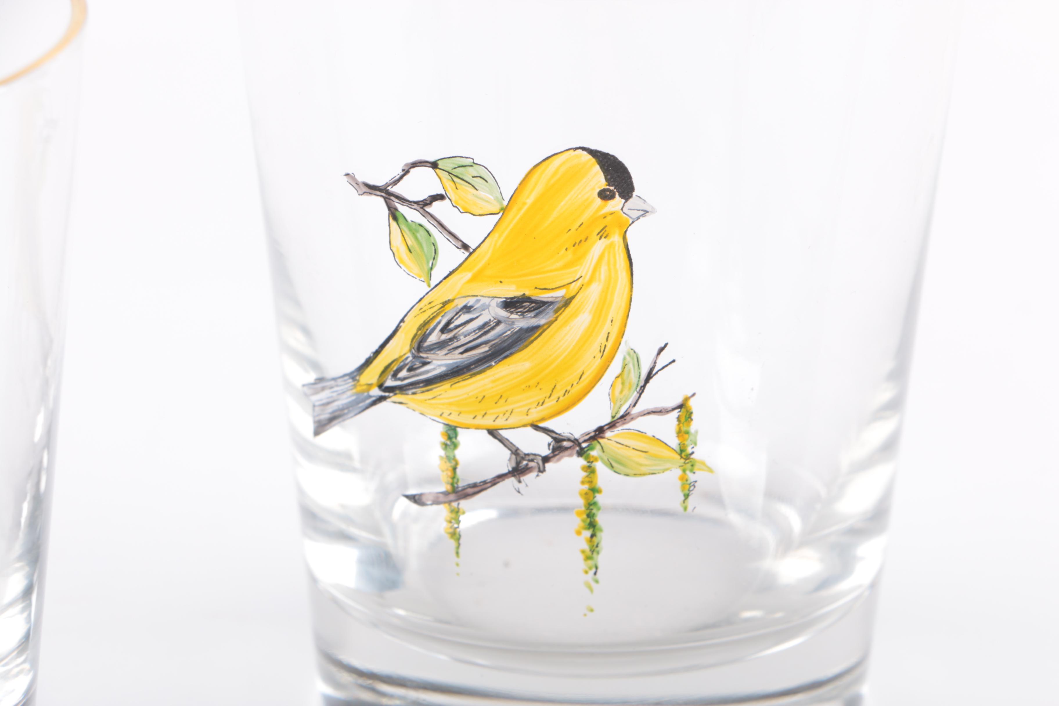 Hand-Painted Birds Rocks Glasses