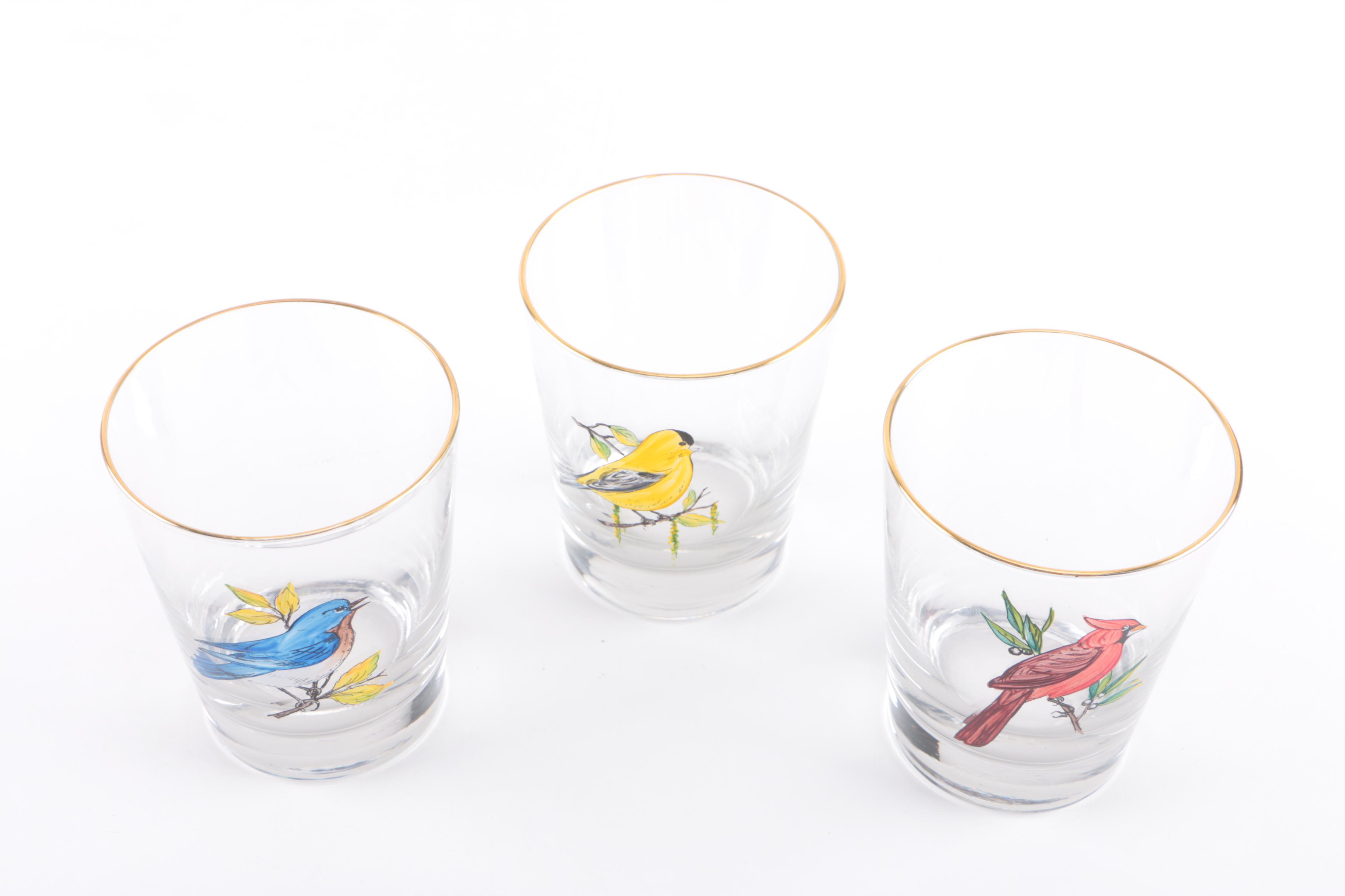 Hand-Painted Birds Rocks Glasses