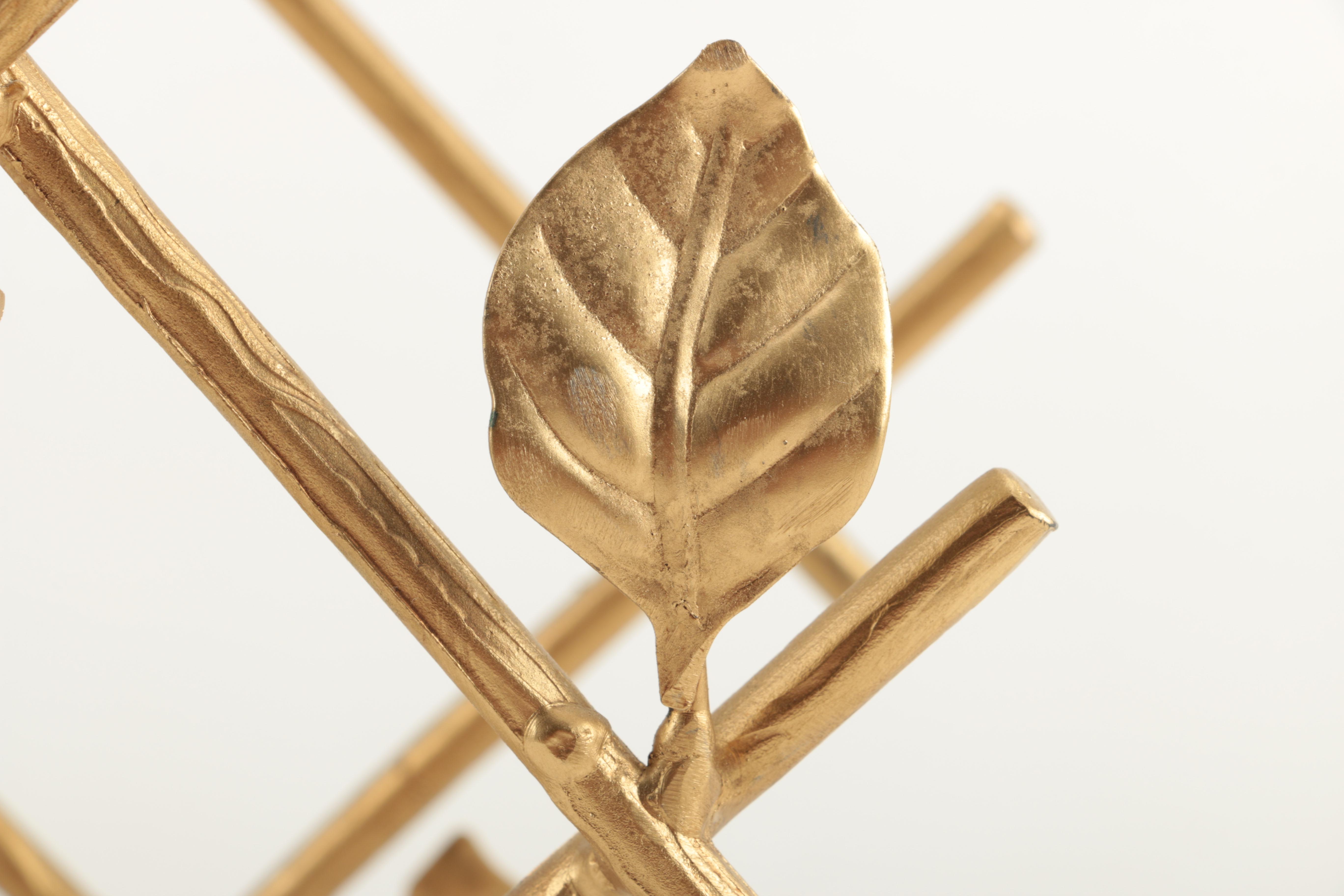 Gold Tone Metal Bird and Leaf Wine Bottle Rack