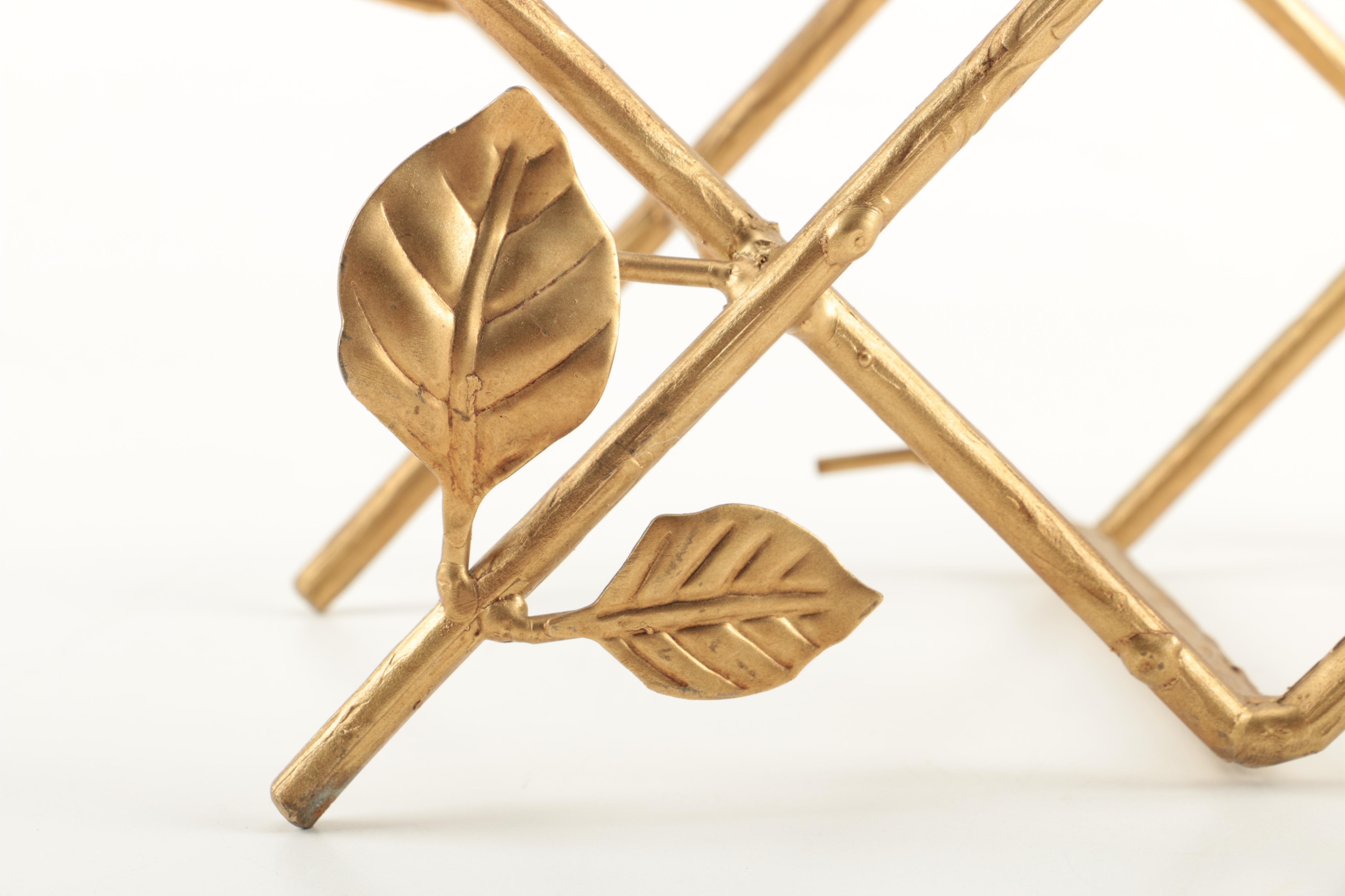 Gold Tone Metal Bird and Leaf Wine Bottle Rack