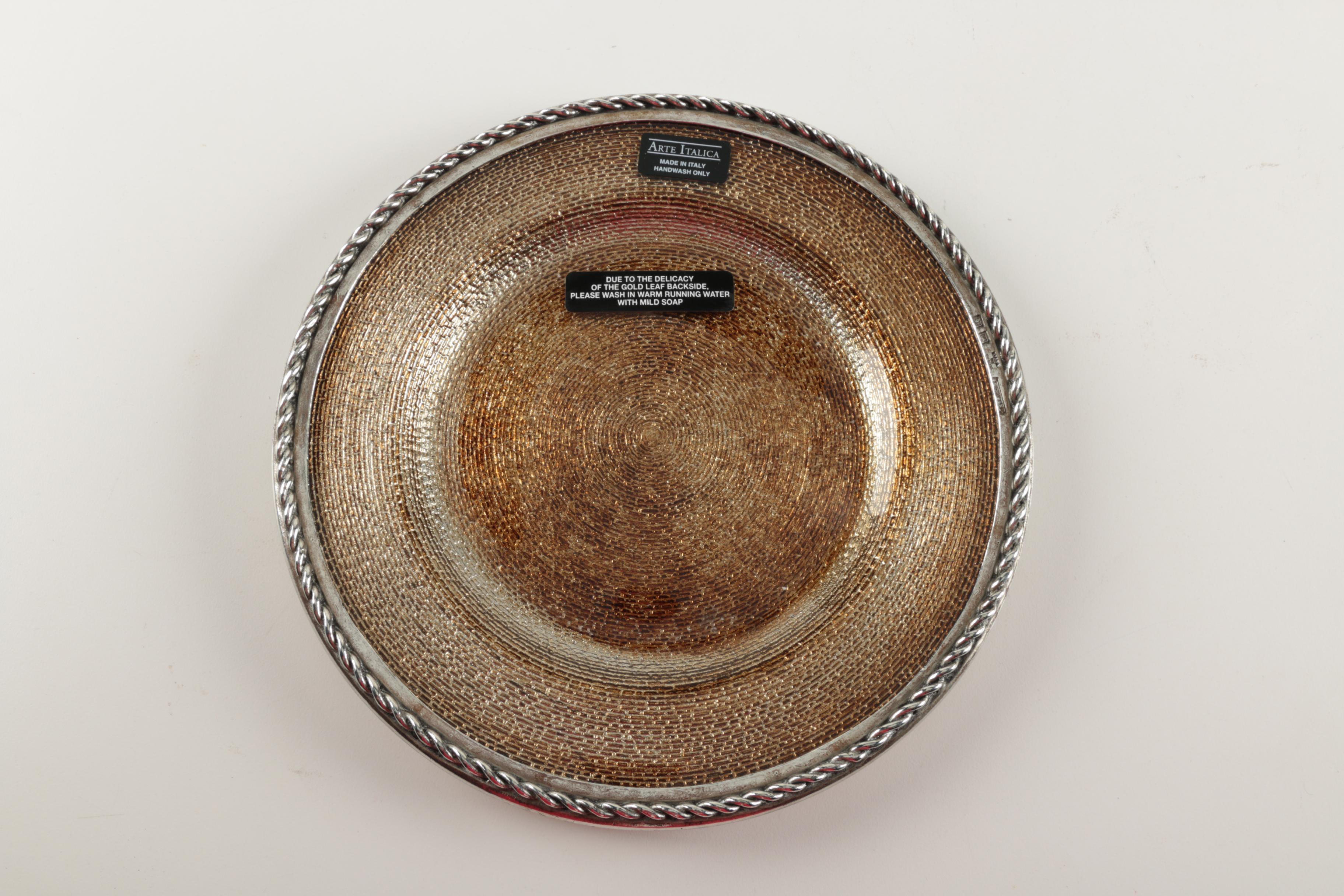 Arte Italica Handmade Plates with Silver Plate Trim