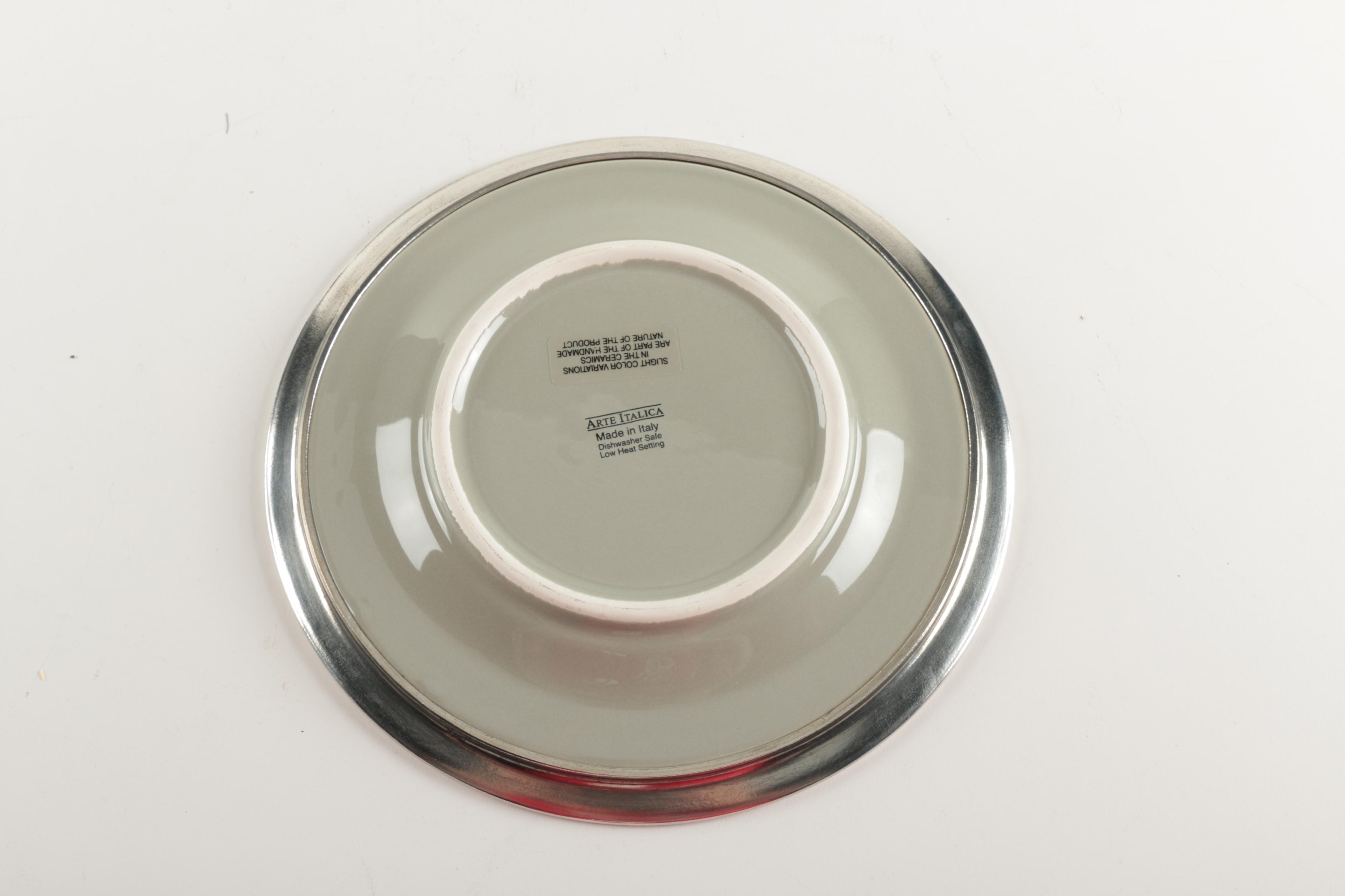 Arte Italica Handmade Plates with Silver Plate Trim