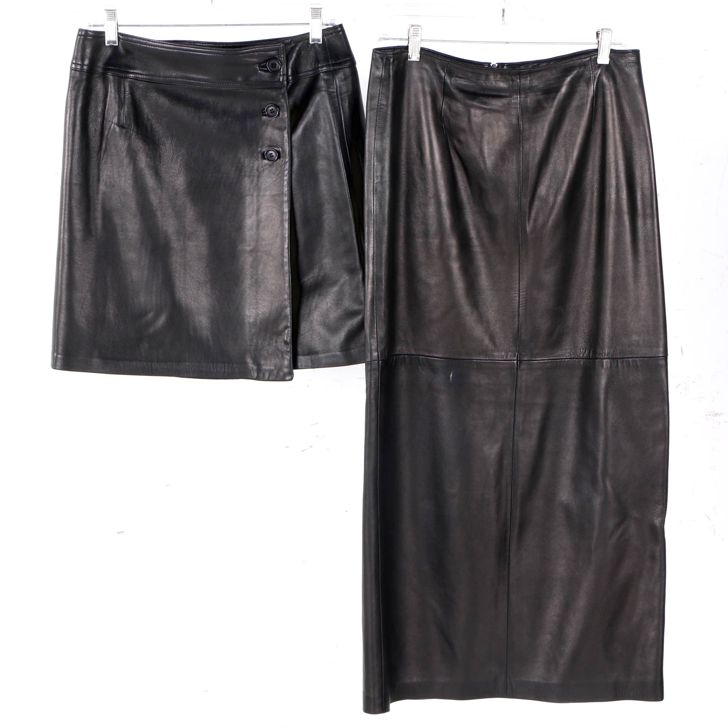 Two Black Leather Skirts