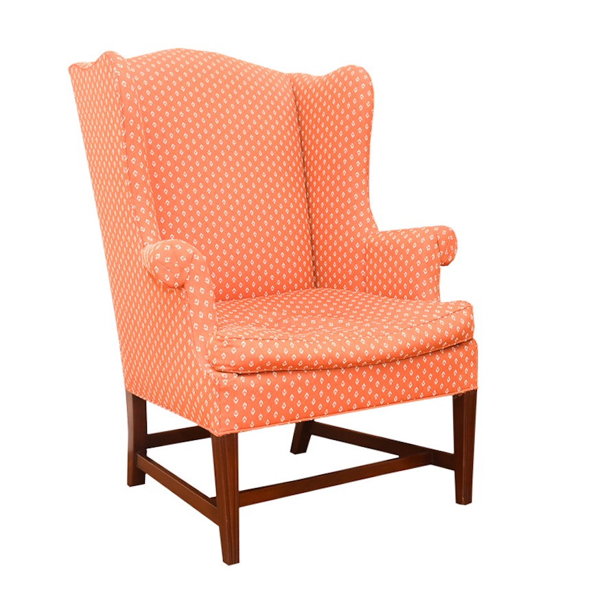 Orange Wingback Armchair by Hickory Chair