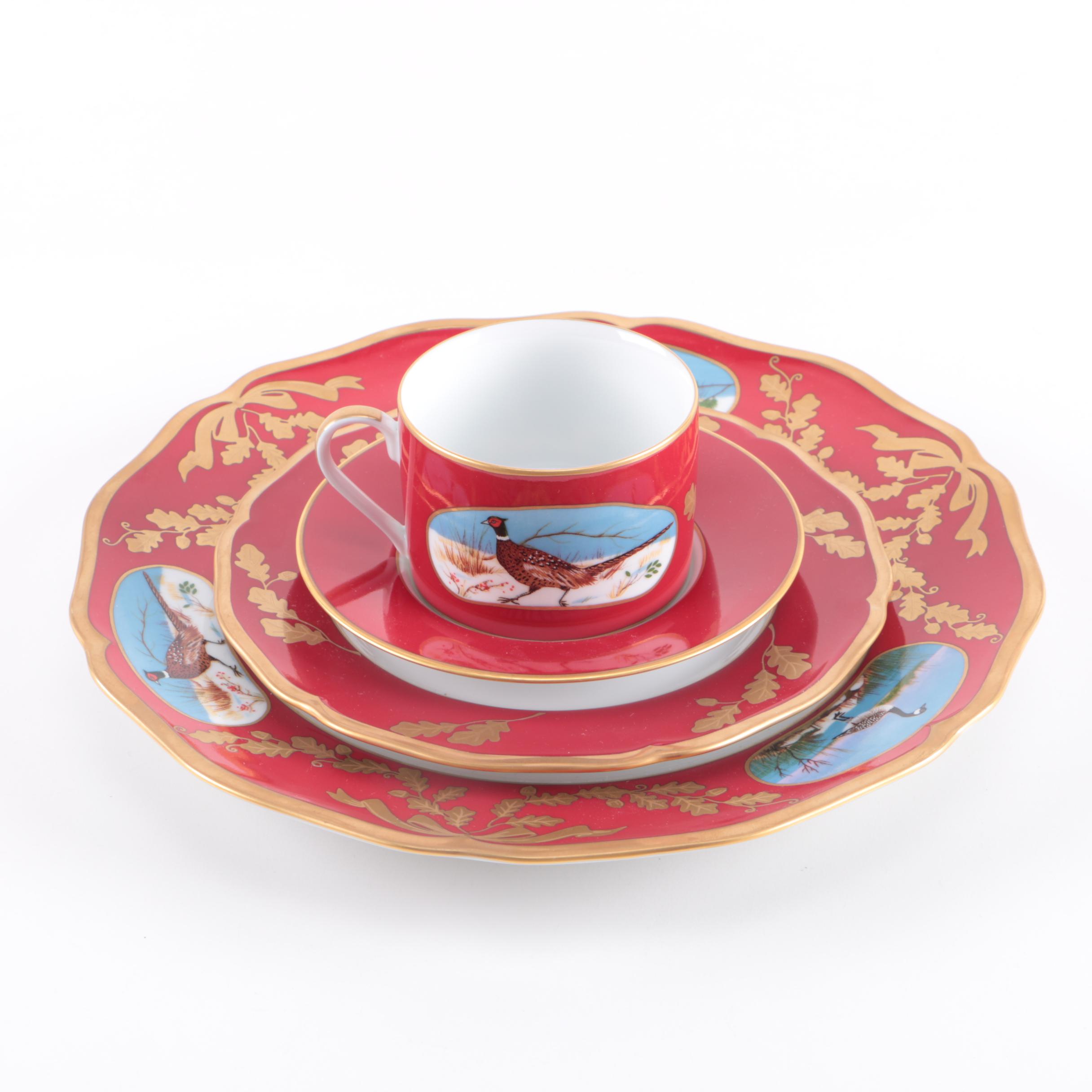 Lynn Chase 24 Karat Gold Accented "Winter Game Birds" Tableware