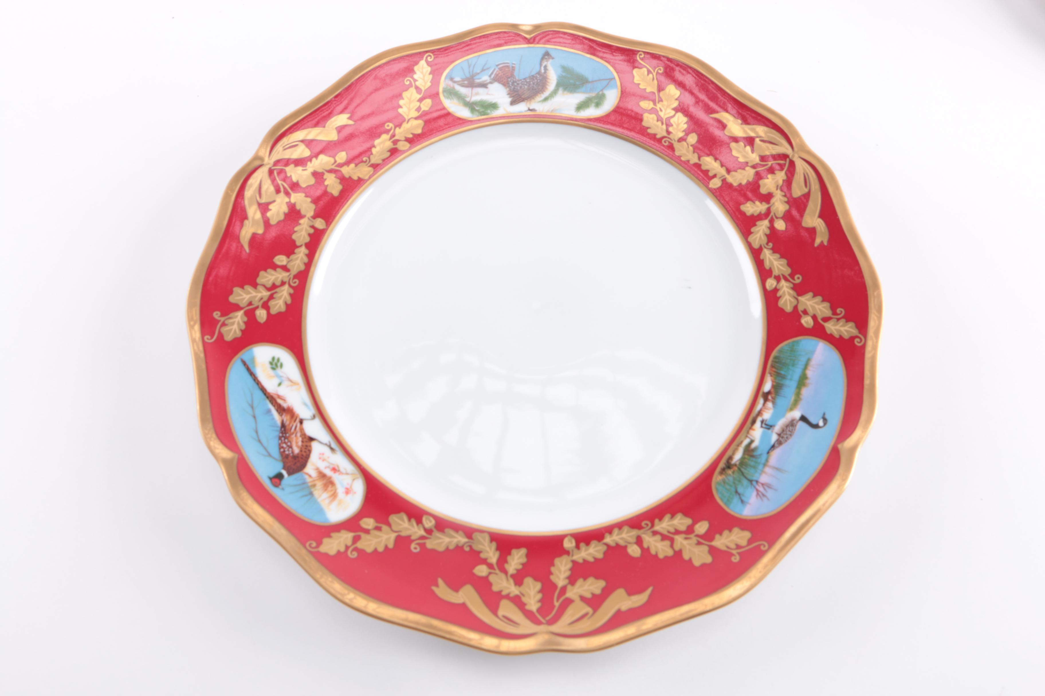 Lynn Chase 24 Karat Gold Accented "Winter Game Birds" Tableware