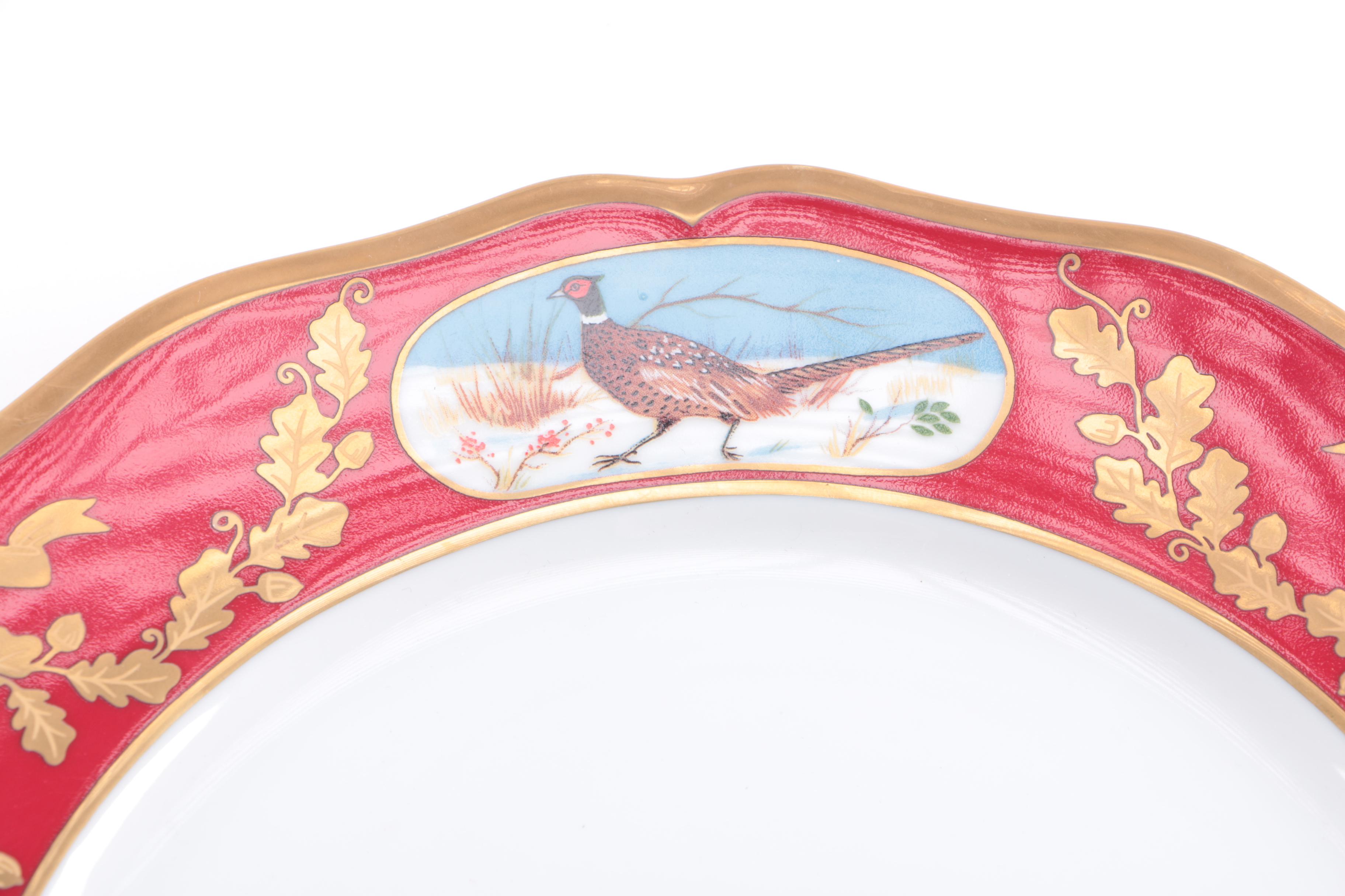 Lynn Chase 24 Karat Gold Accented "Winter Game Birds" Tableware
