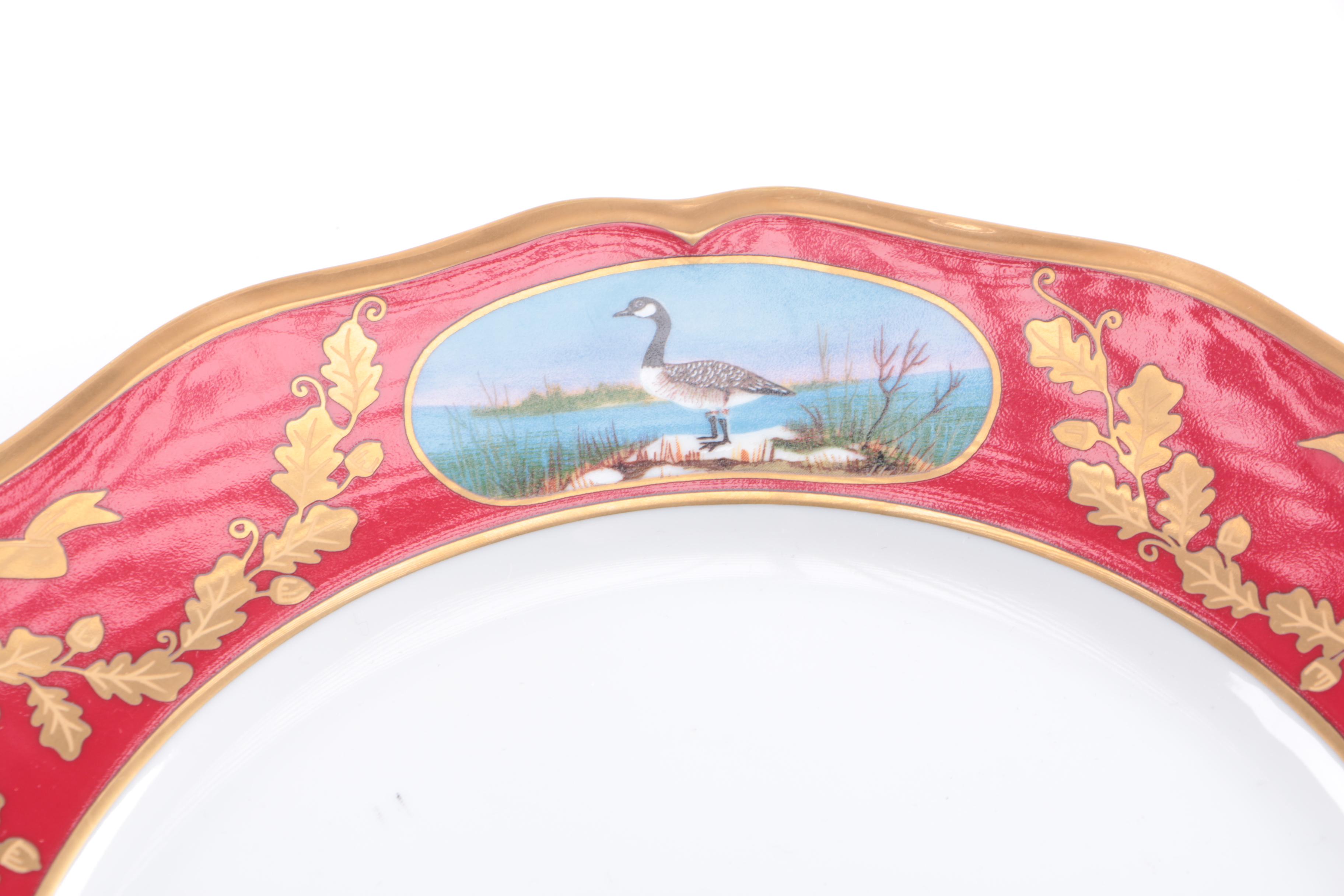 Lynn Chase 24 Karat Gold Accented "Winter Game Birds" Tableware