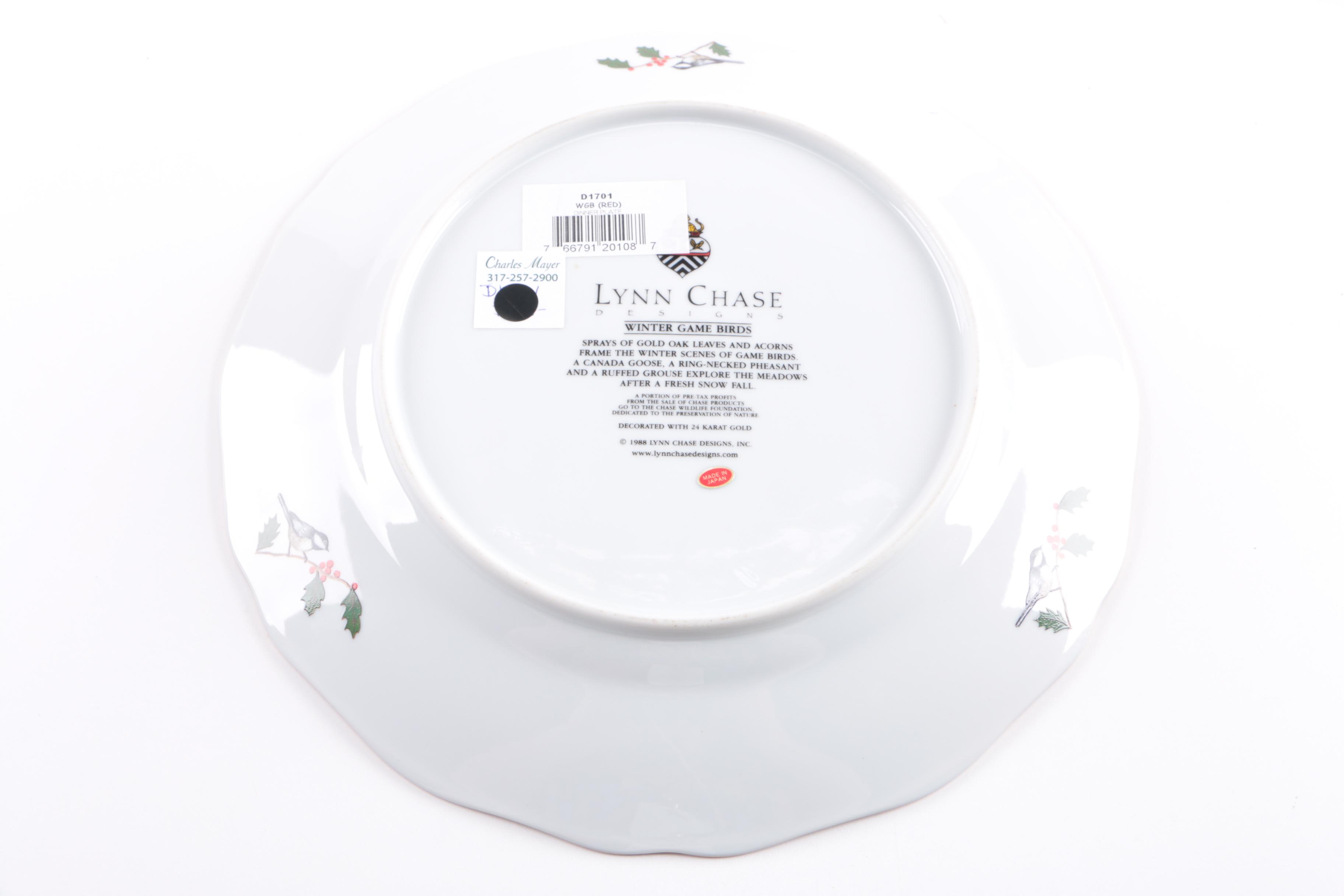 Lynn Chase 24 Karat Gold Accented "Winter Game Birds" Tableware