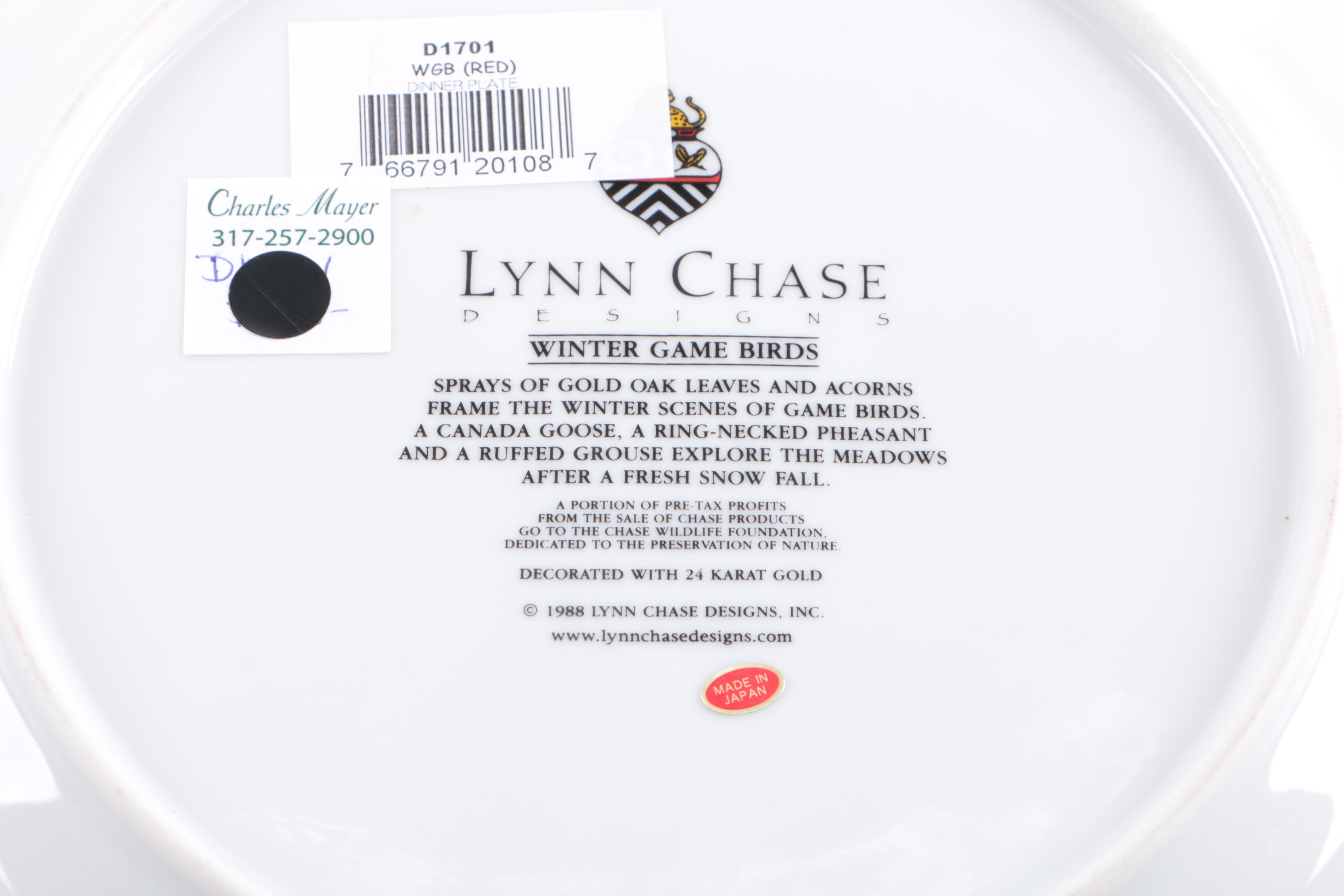 Lynn Chase 24 Karat Gold Accented "Winter Game Birds" Tableware