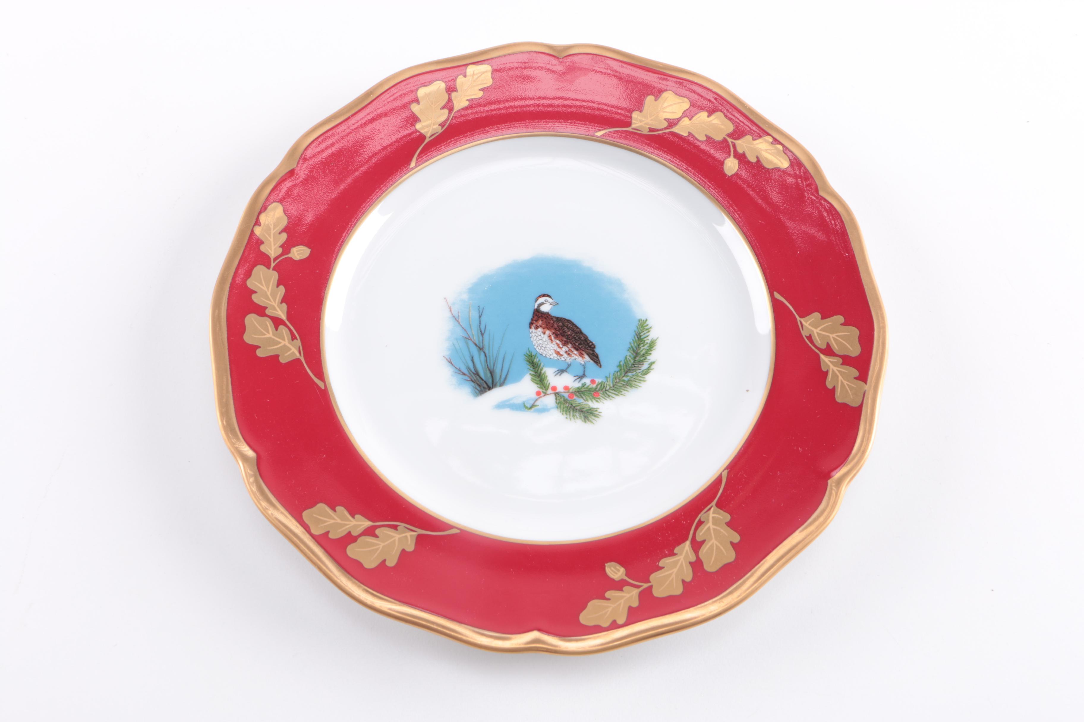 Lynn Chase 24 Karat Gold Accented "Winter Game Birds" Tableware