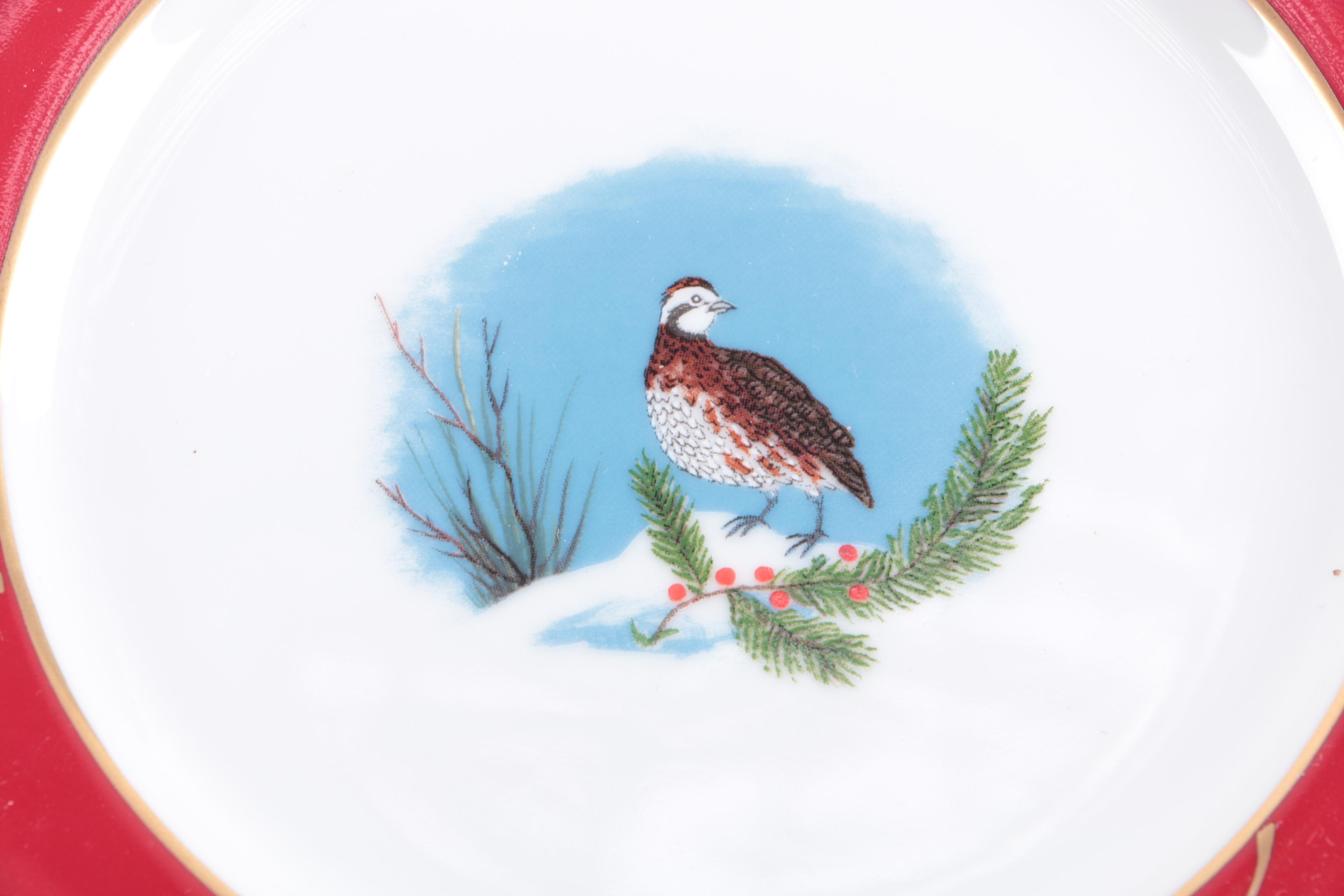 Lynn Chase 24 Karat Gold Accented "Winter Game Birds" Tableware