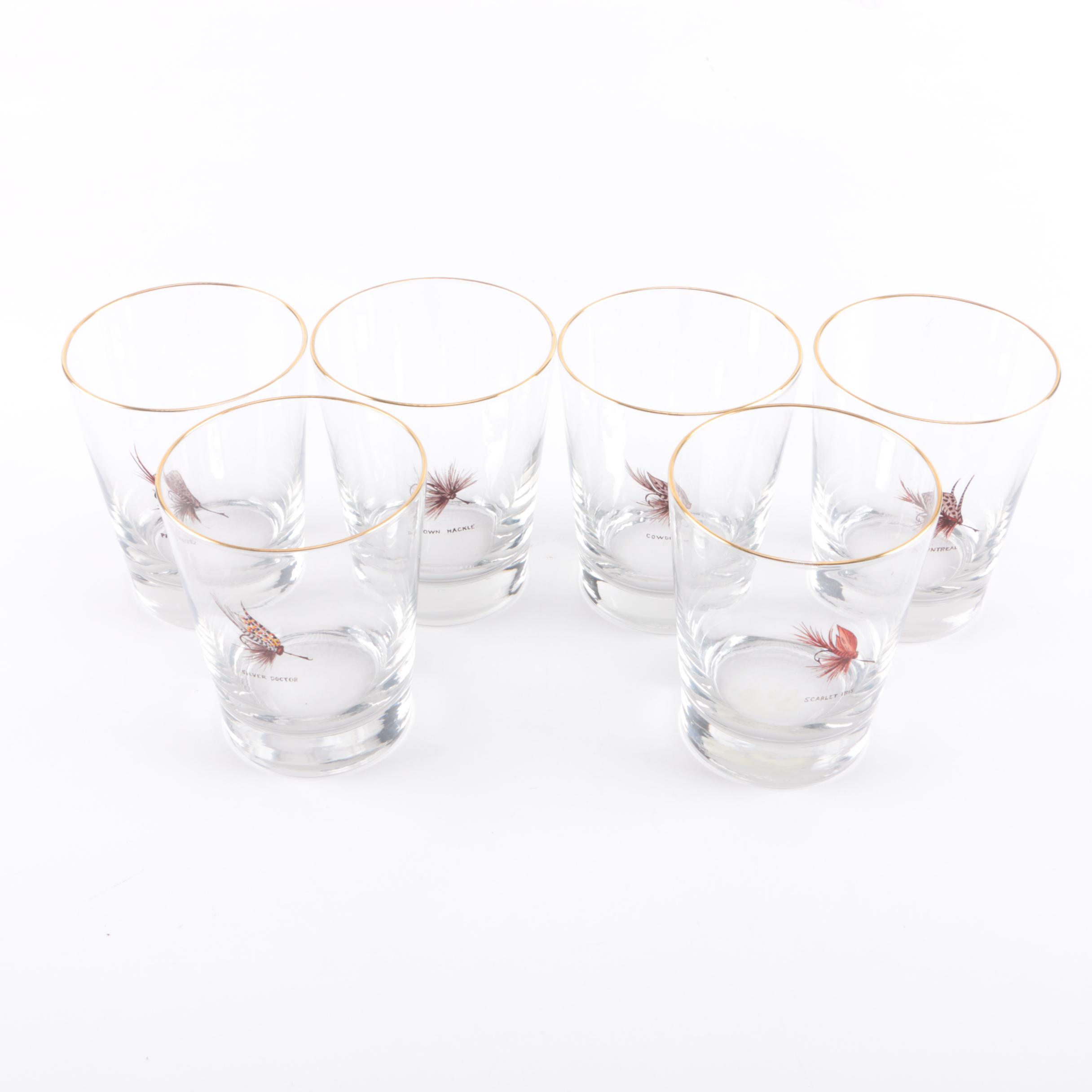Hand-Painted Fishing Tackle-Themed Glass Tumblers