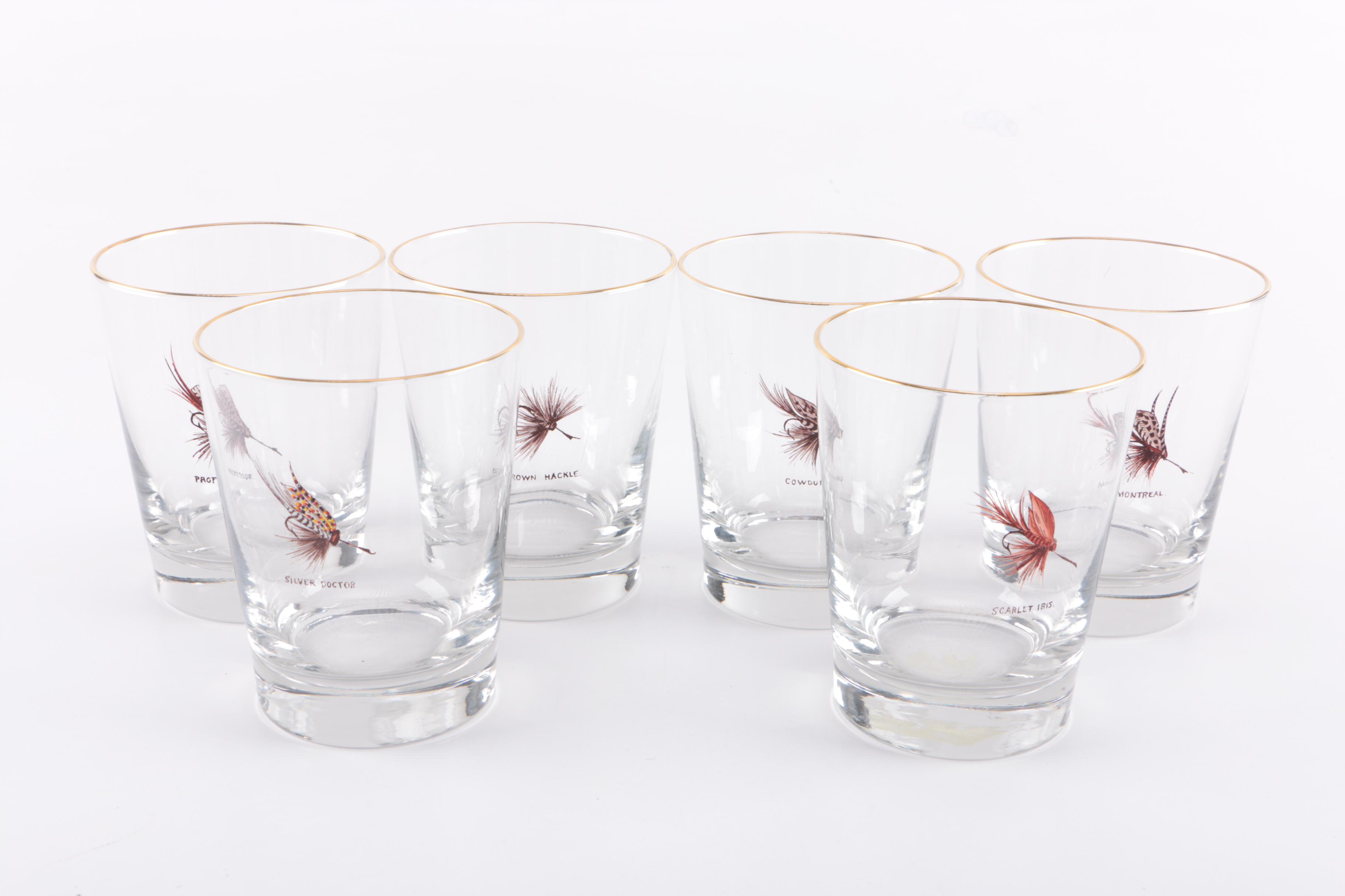 Hand-Painted Fishing Tackle-Themed Glass Tumblers