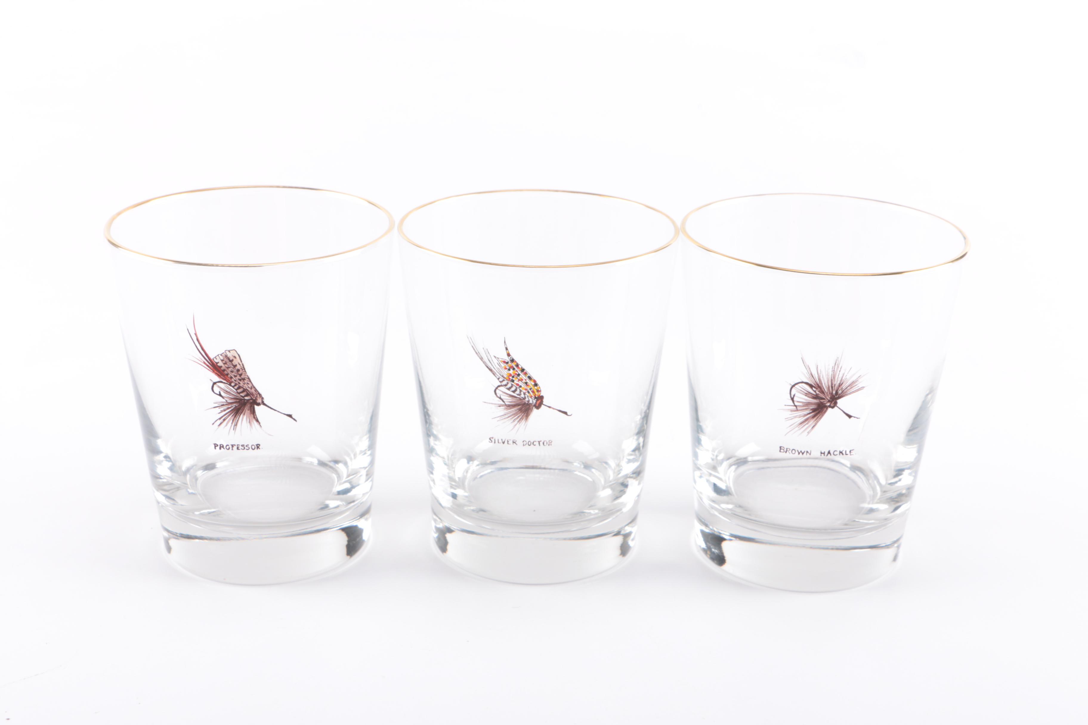 Hand-Painted Fishing Tackle-Themed Glass Tumblers