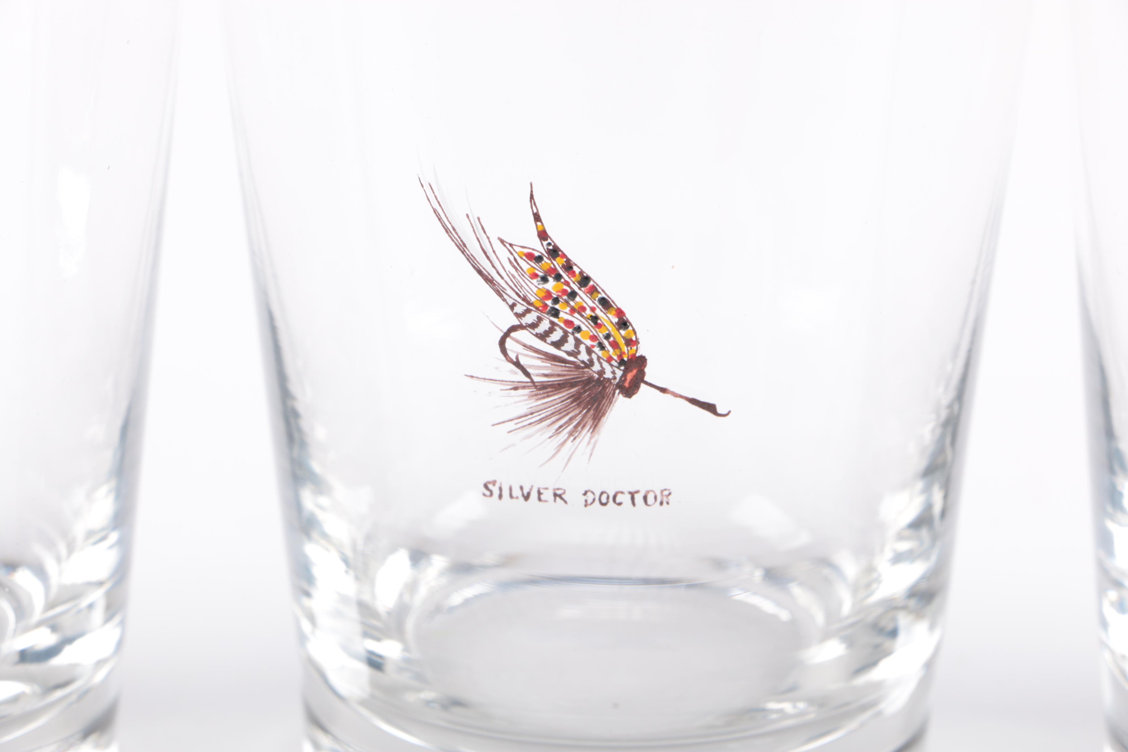 Hand-Painted Fishing Tackle-Themed Glass Tumblers