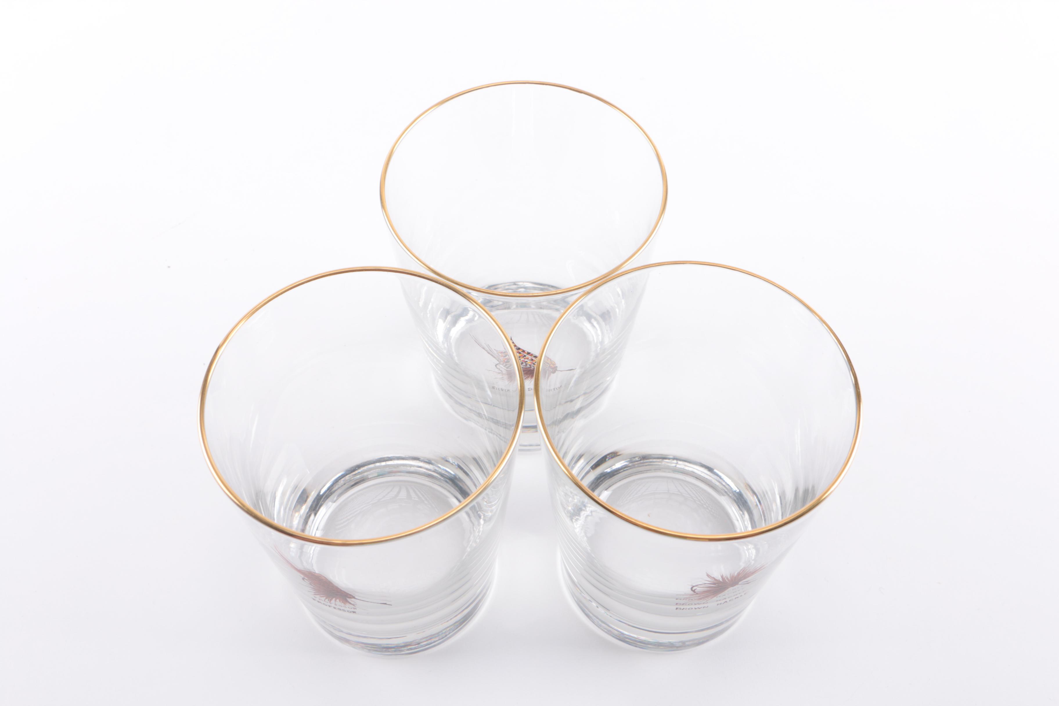 Hand-Painted Fishing Tackle-Themed Glass Tumblers