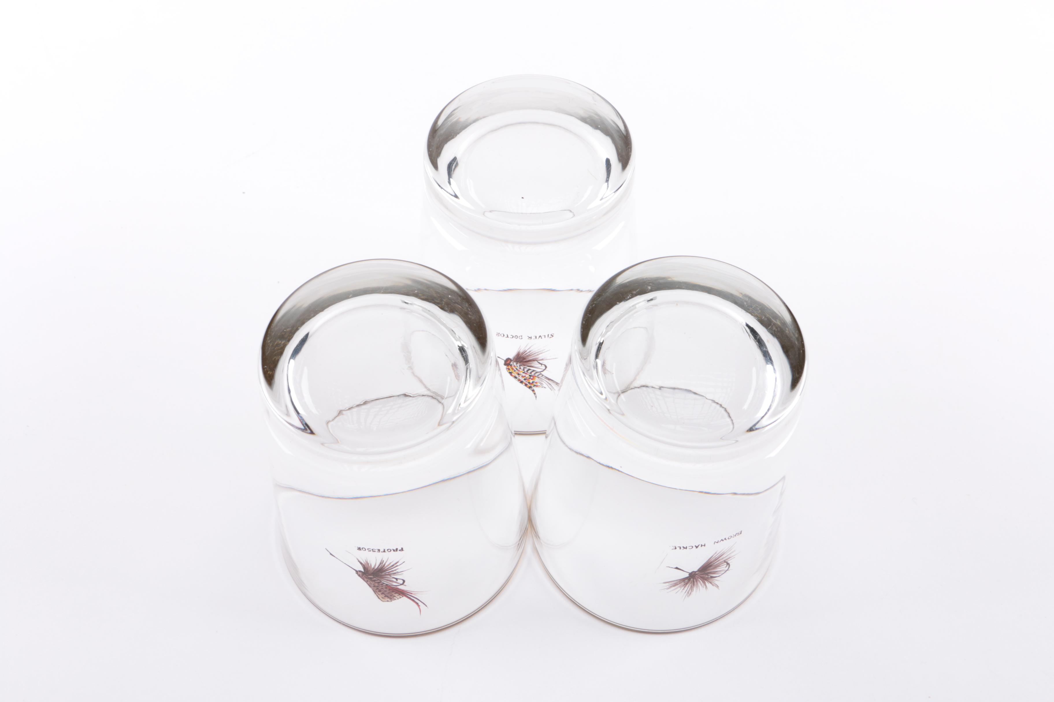 Hand-Painted Fishing Tackle-Themed Glass Tumblers