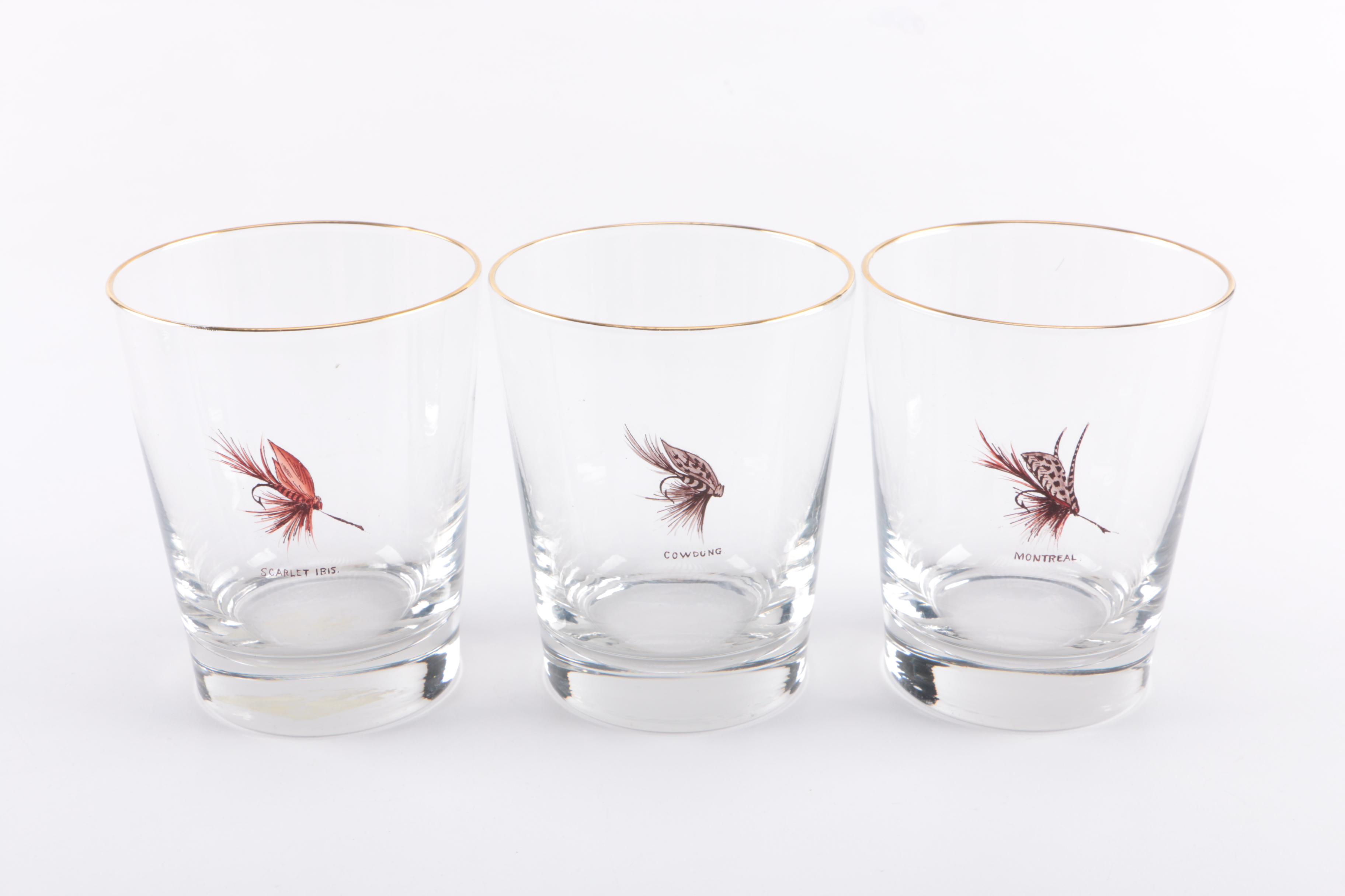 Hand-Painted Fishing Tackle-Themed Glass Tumblers