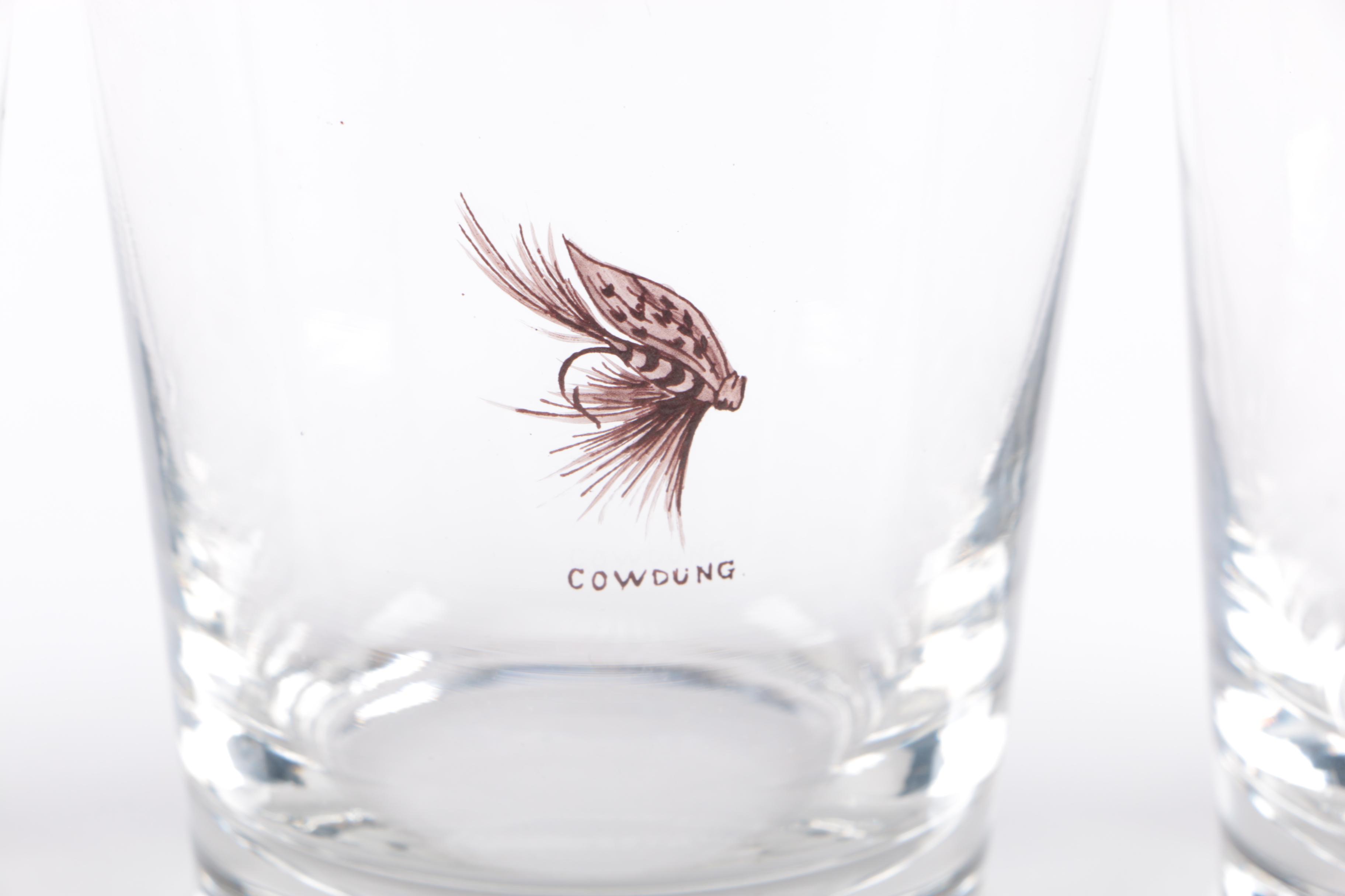 Hand-Painted Fishing Tackle-Themed Glass Tumblers