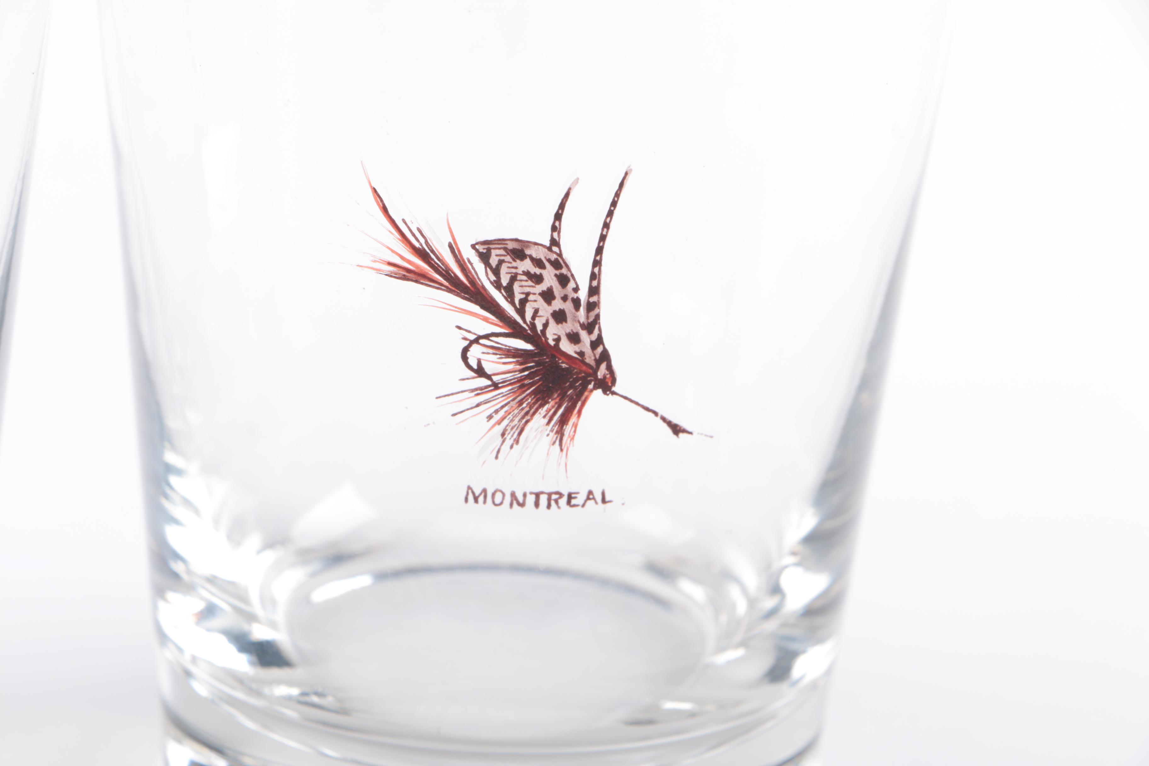 Hand-Painted Fishing Tackle-Themed Glass Tumblers