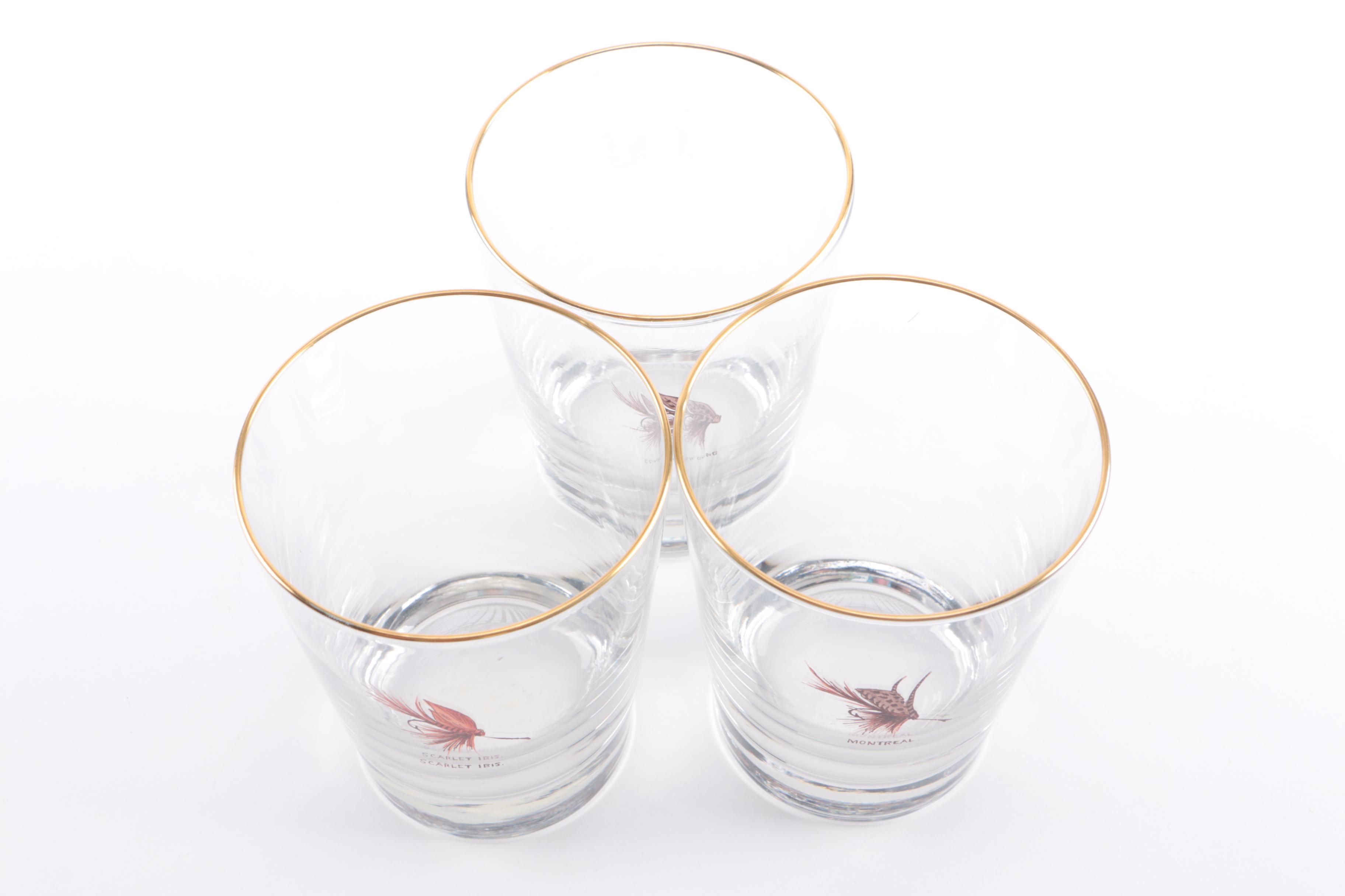 Hand-Painted Fishing Tackle-Themed Glass Tumblers