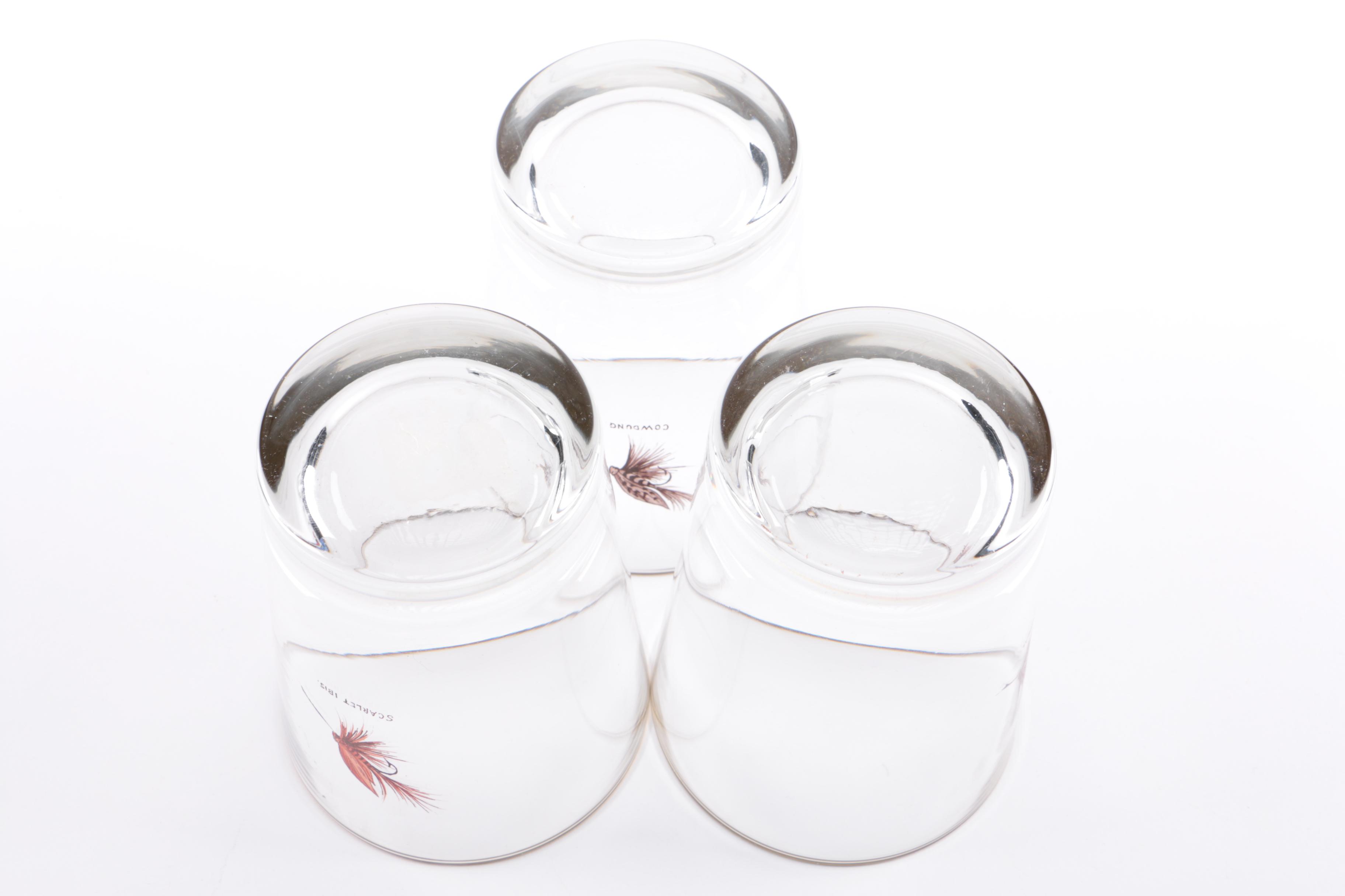 Hand-Painted Fishing Tackle-Themed Glass Tumblers