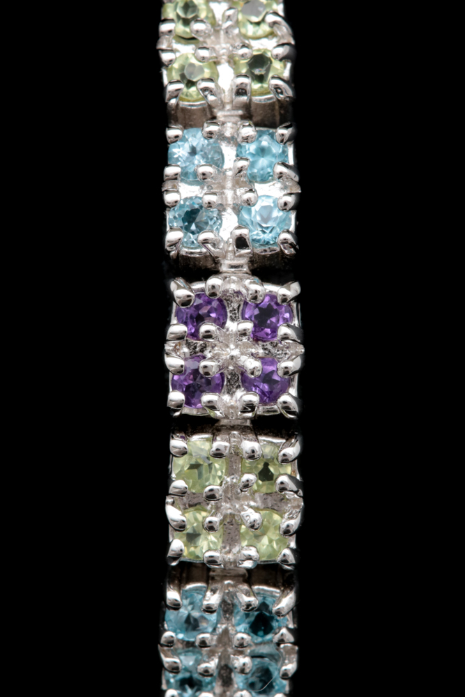 Sterling Silver, Blue Topaz, Peridot and Amethyst Bracelet