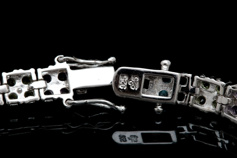 Sterling Silver, Blue Topaz, Peridot and Amethyst Bracelet