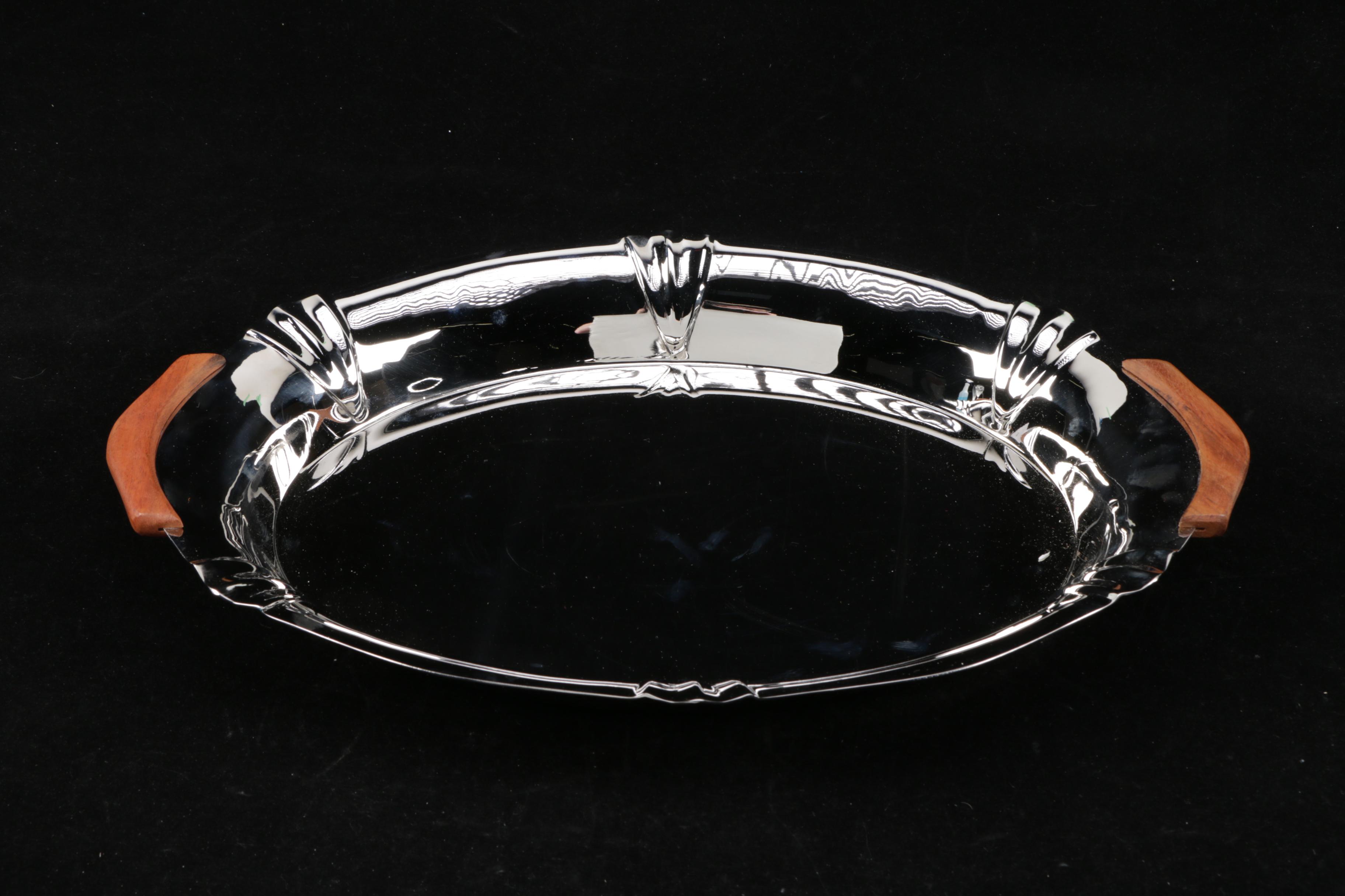 Juliska Stainless Tray With Wine Glasses