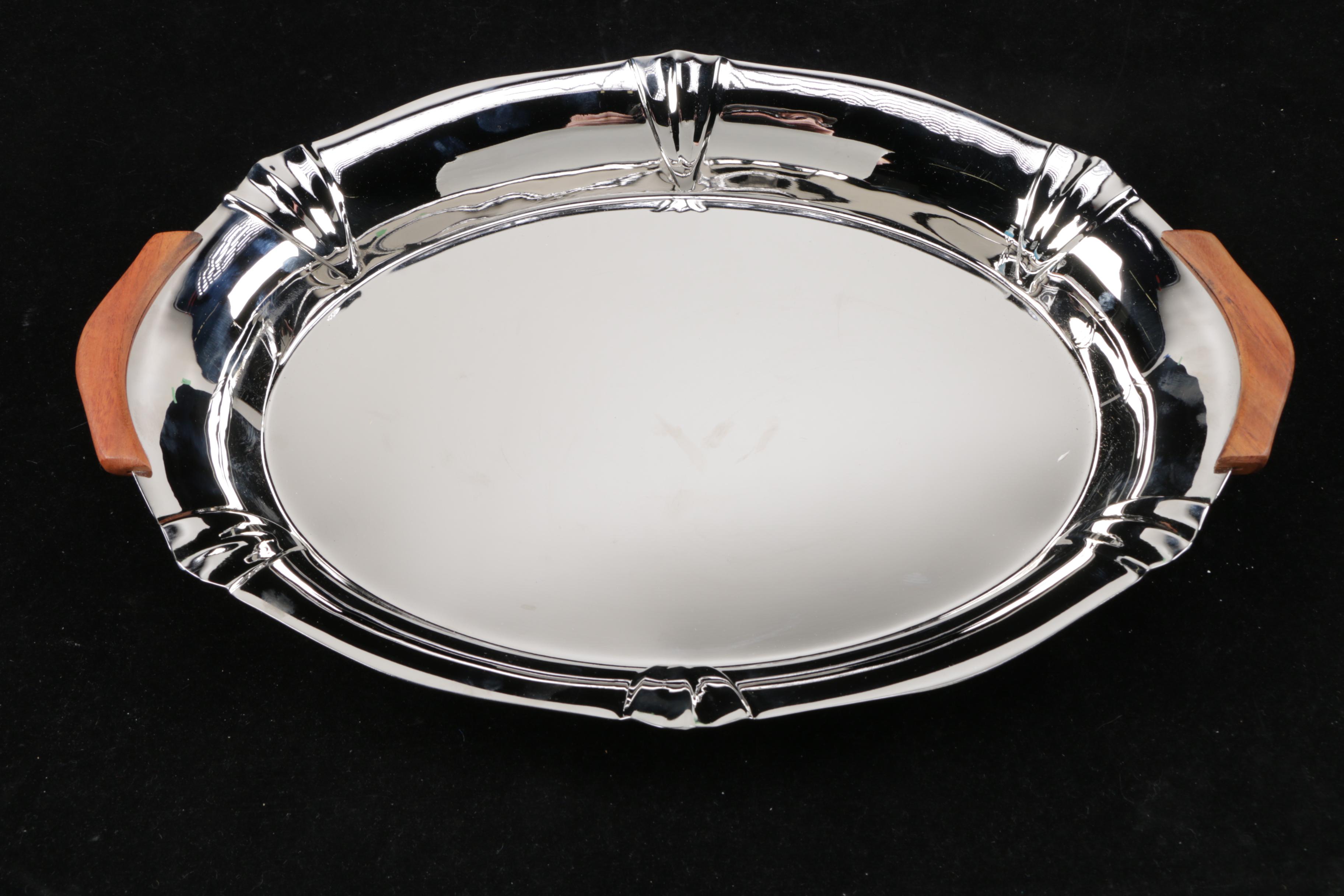 Juliska Stainless Tray With Wine Glasses