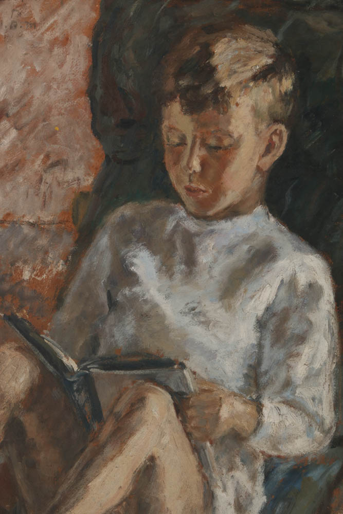 Evelyn Borchard Metzger Oil Painting on Panel "Jim Reading"