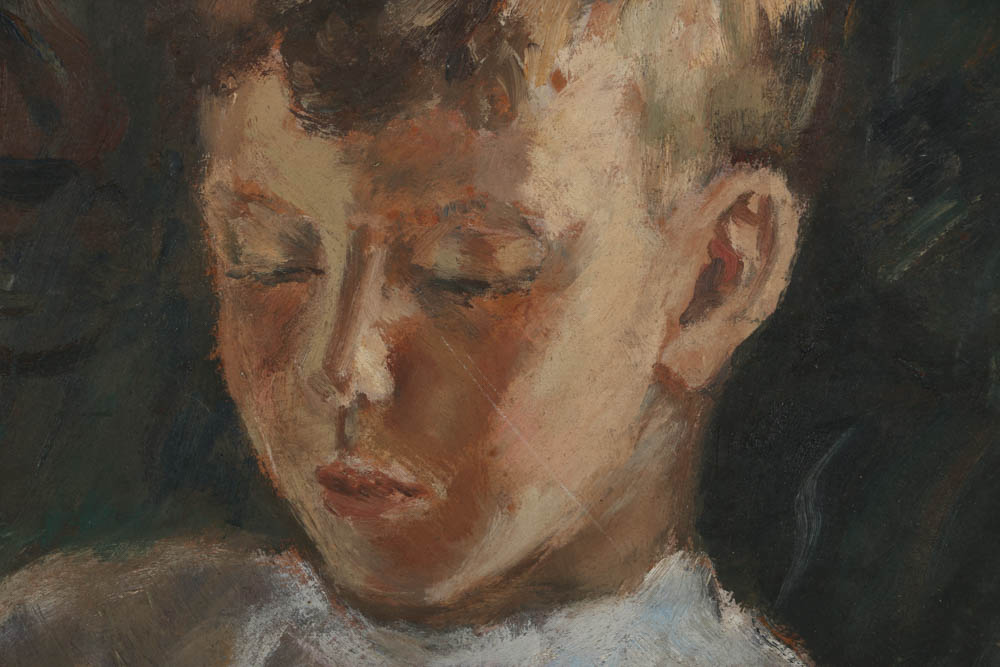 Evelyn Borchard Metzger Oil Painting on Panel "Jim Reading"