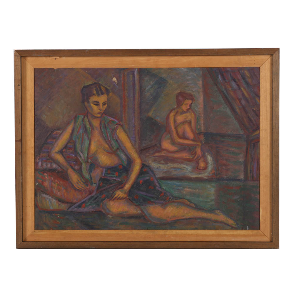 Evelyn Borchard Metzger Oil Painting on Panel "Jim Reading"