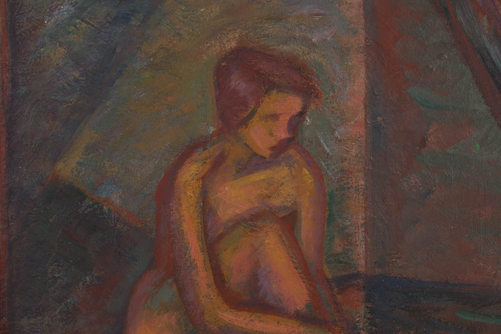 Evelyn Borchard Metzger Oil Painting on Panel "Jim Reading"