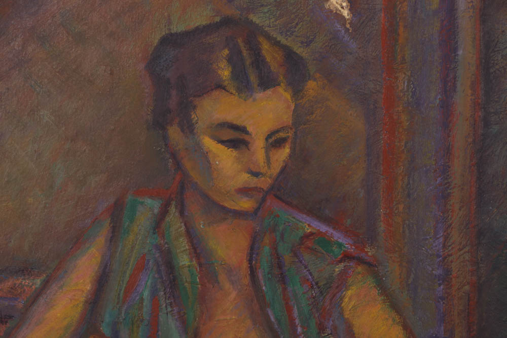 Evelyn Borchard Metzger Oil Painting on Panel "Jim Reading"